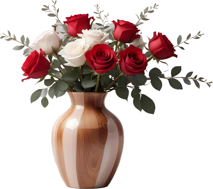 Timeless Elegance – Wooden Vase with Roses PNG product image (1)