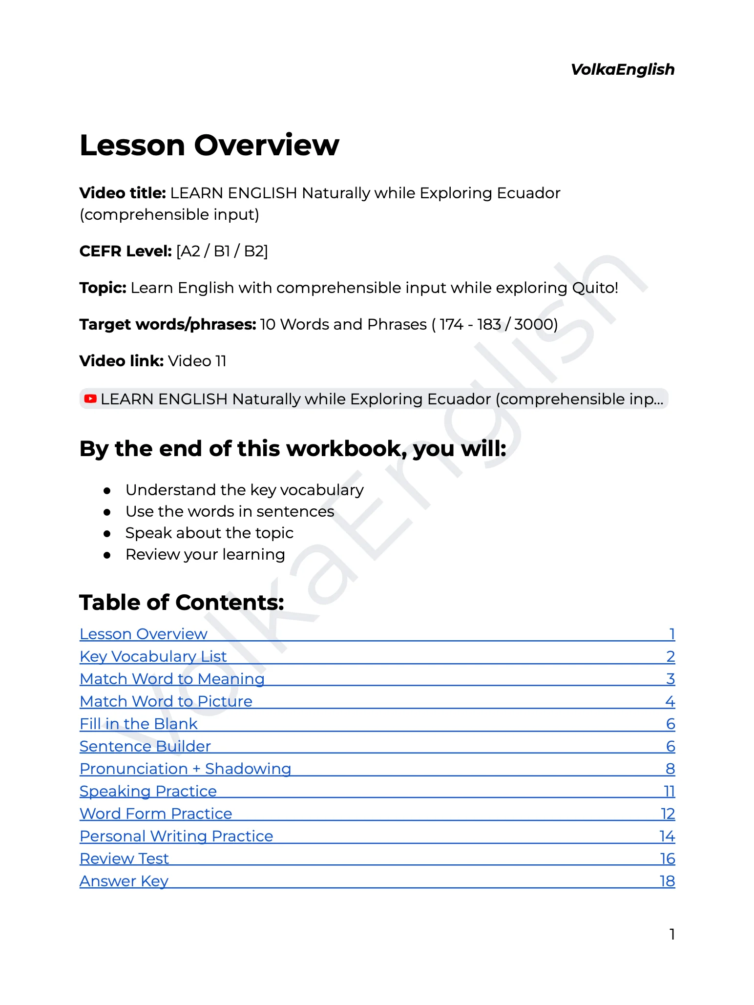 LEARN ENGLISH Naturally while Exploring Ecuador (comprehensible input) - Video 11 Study Pack product image (2)