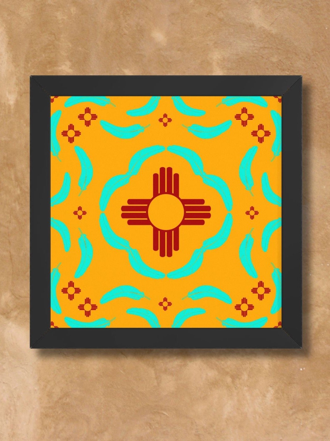 New Mexico Turquoise Feather Zia Sun Pattern Posters product image (1)