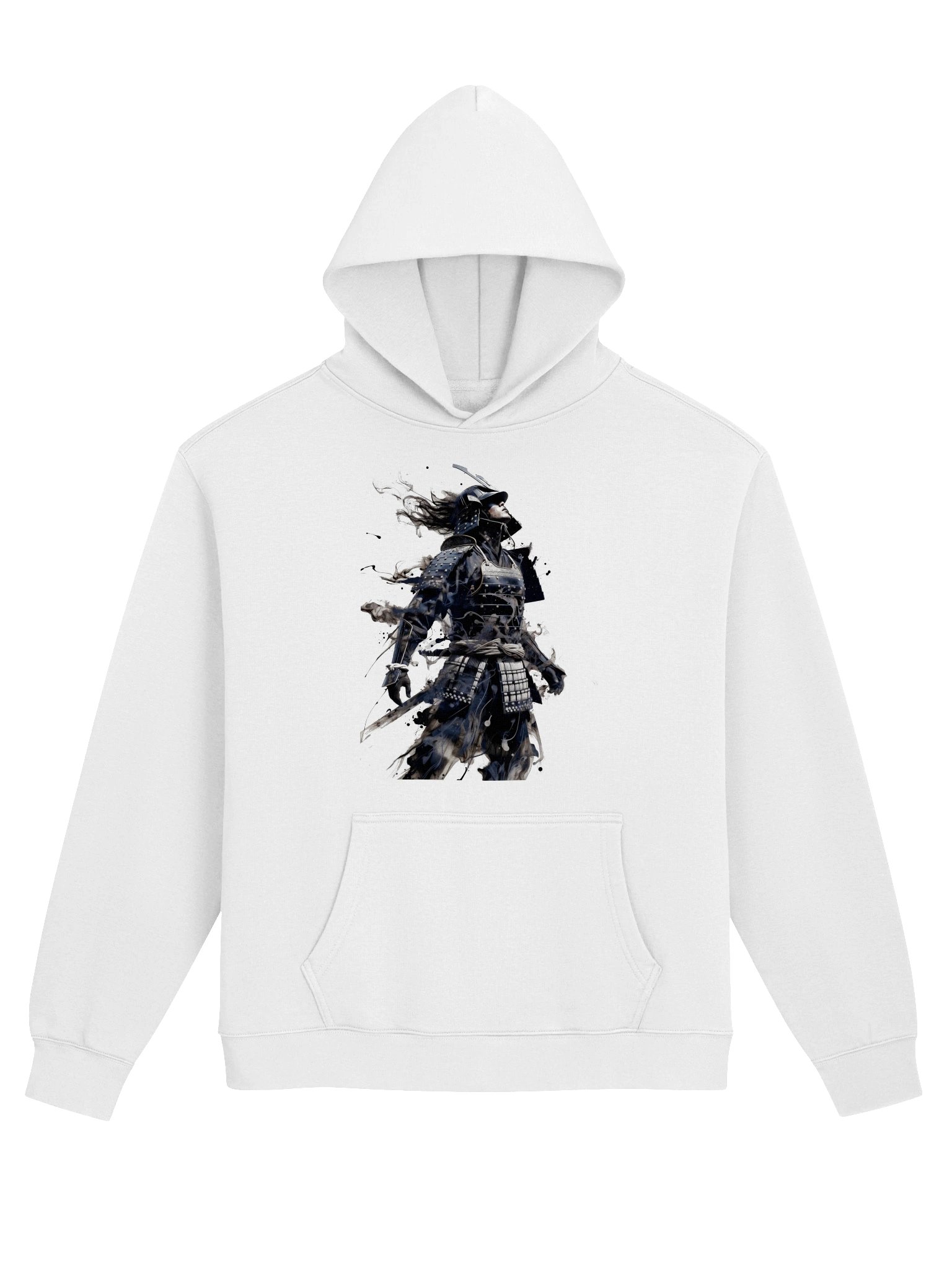Shadow Ronin Sumi-e Hoodie — Black Ink on White product image (1)