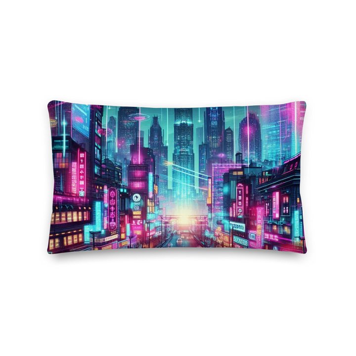 Neon Nights Futuristic City Premium Pillow | AI Design hongkong city product image (2)