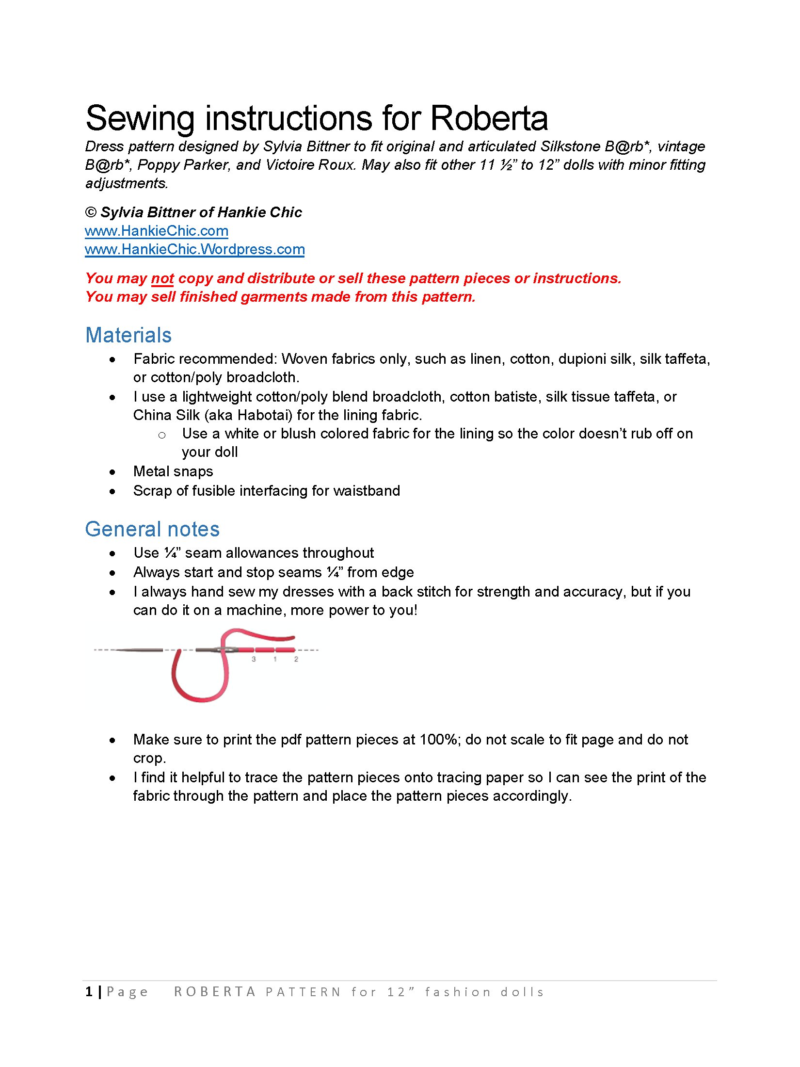 Roberta sewing pattern for 12" fashion dolls product image (2)