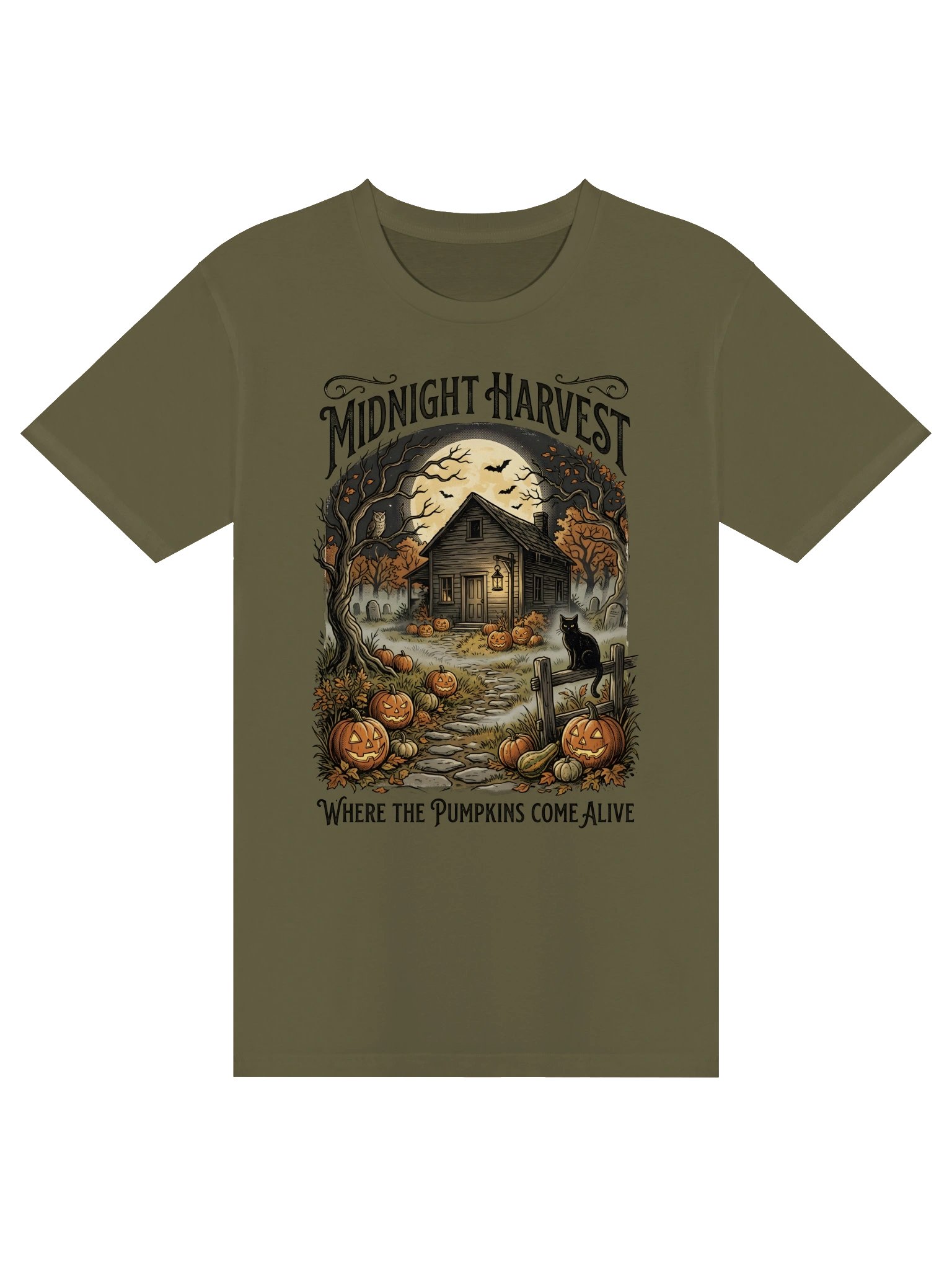 Halloween T-Shirt – Vintage Pumpkin & Haunted Farmhouse – Unisex product image (1)