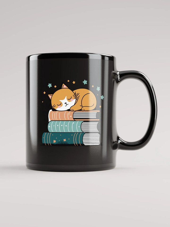 Funny Cat Mug for Book Lovers (11oz & 15oz) – “Book Warmer” Black Glossy Cup, Perfect for Novel Readers & Cat Enthusiasts product image (1)