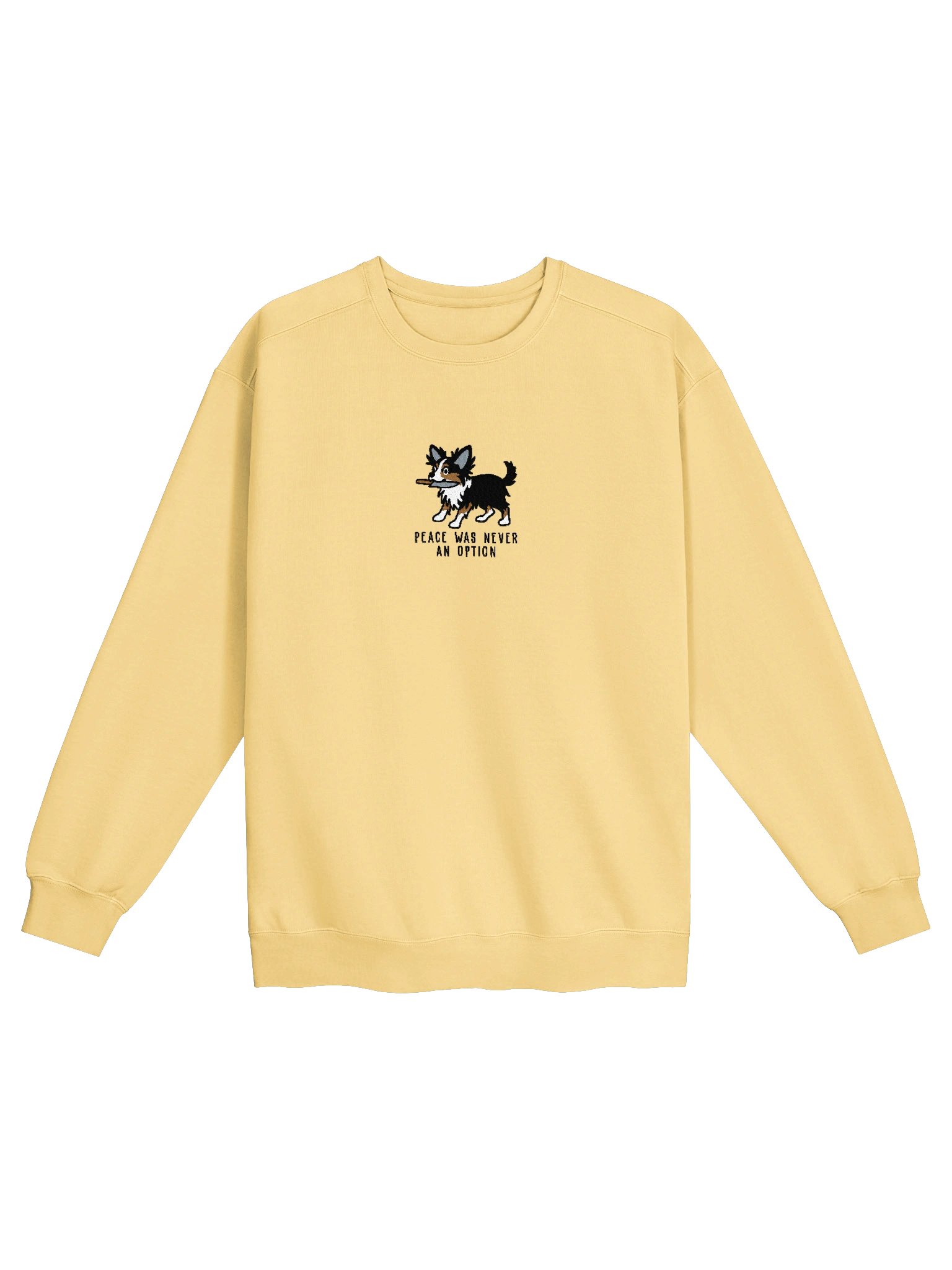 Peace Was Never an Option Funny Chibi-Style Embroidered Premium Sweatshirt for Longhaired Chihuahua(Tricolor) Owners product image (41)