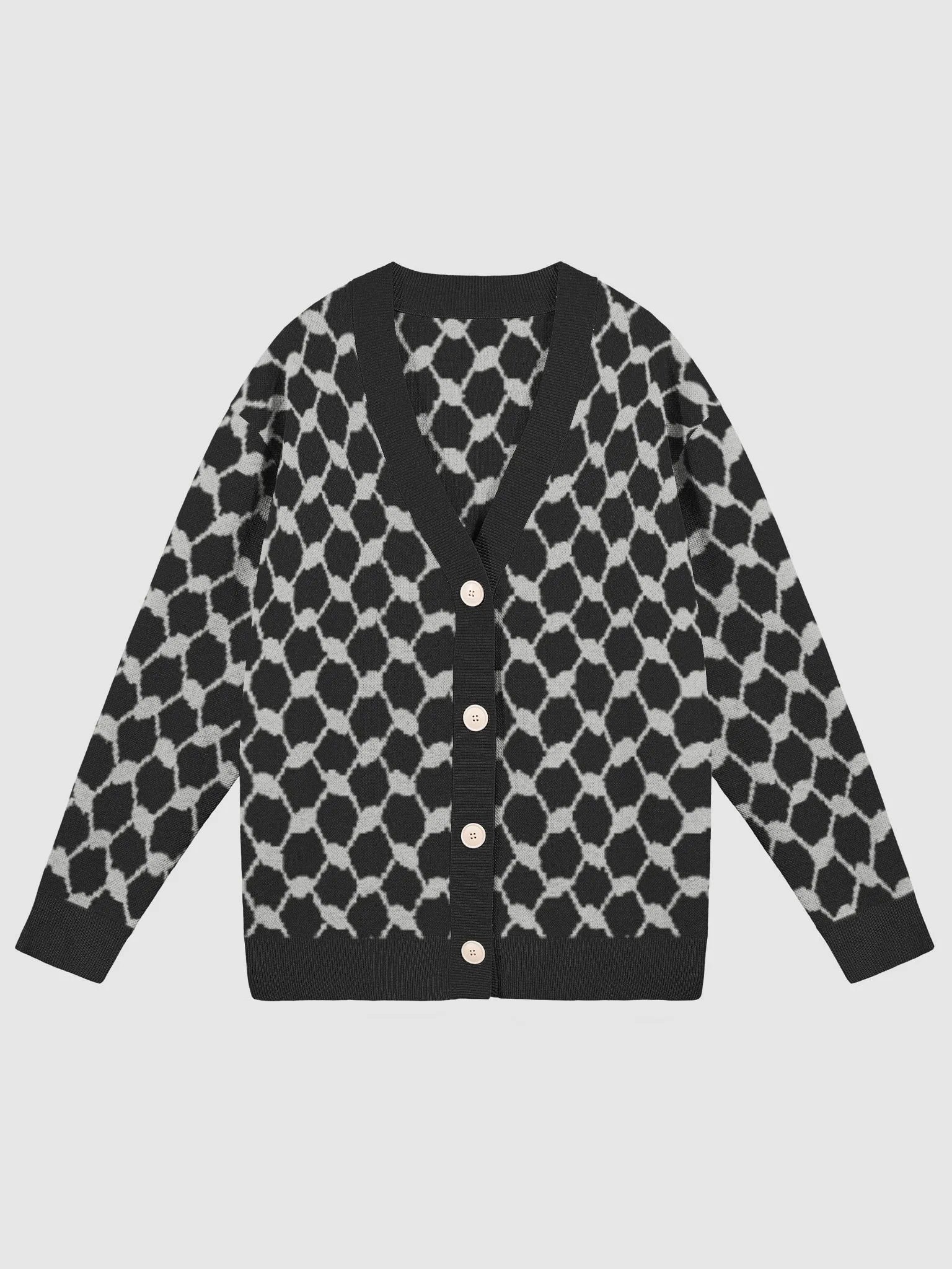 Grey Black Keffiyeh Woman Cardigan product image (1)