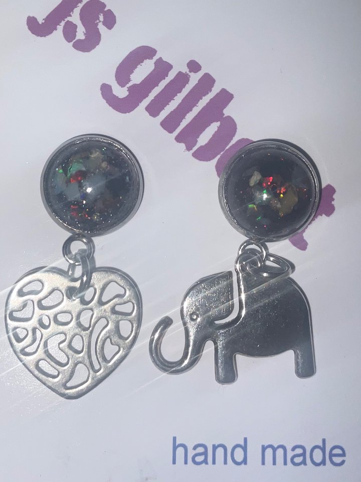 Opal Dangle earrings with heart & elephant charms product image (1)