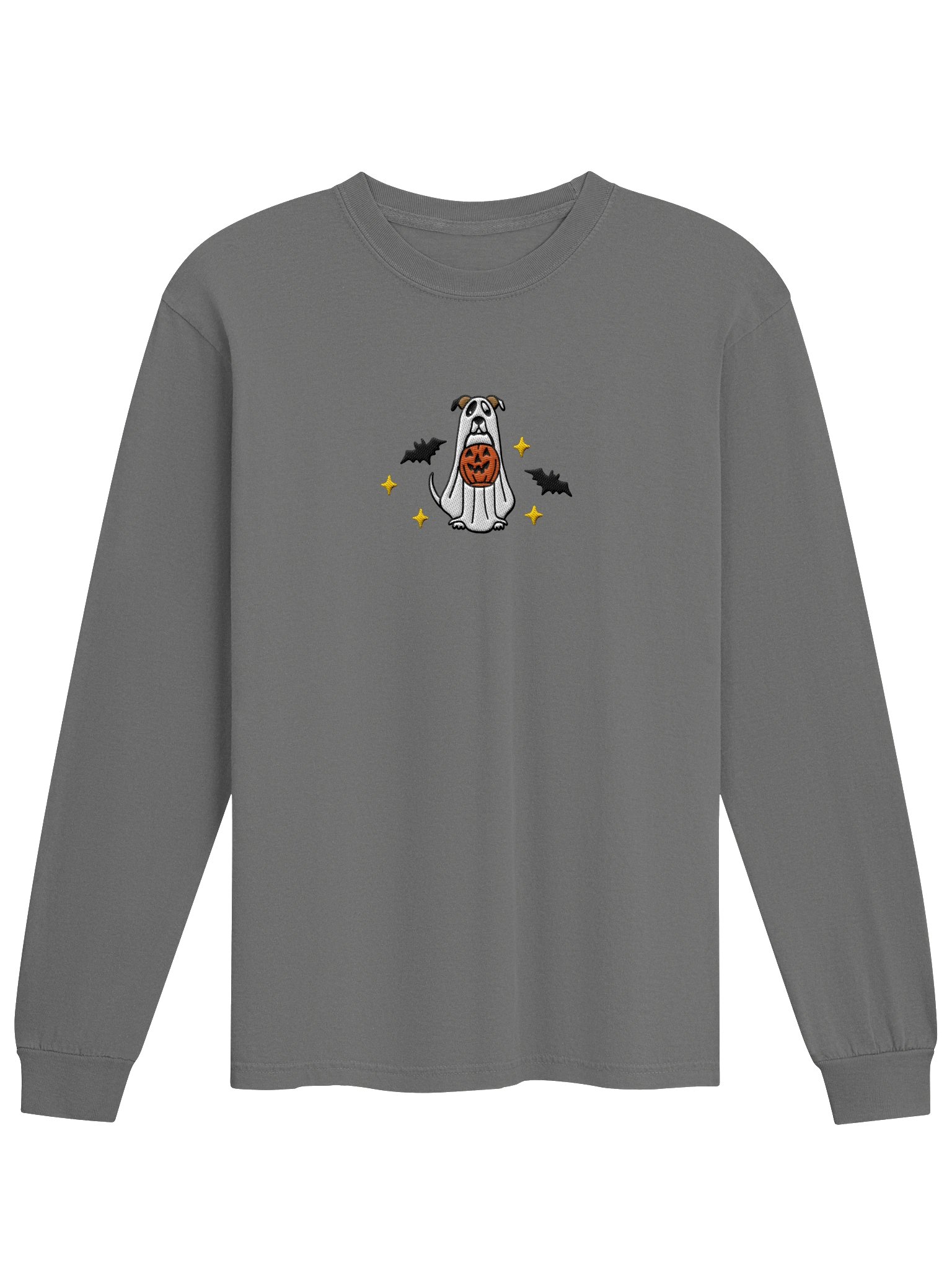 Halloween Pit Bull/ Staffordshire Terrier(White) Embroidered Long-Sleeve T-Shirt product image (9)