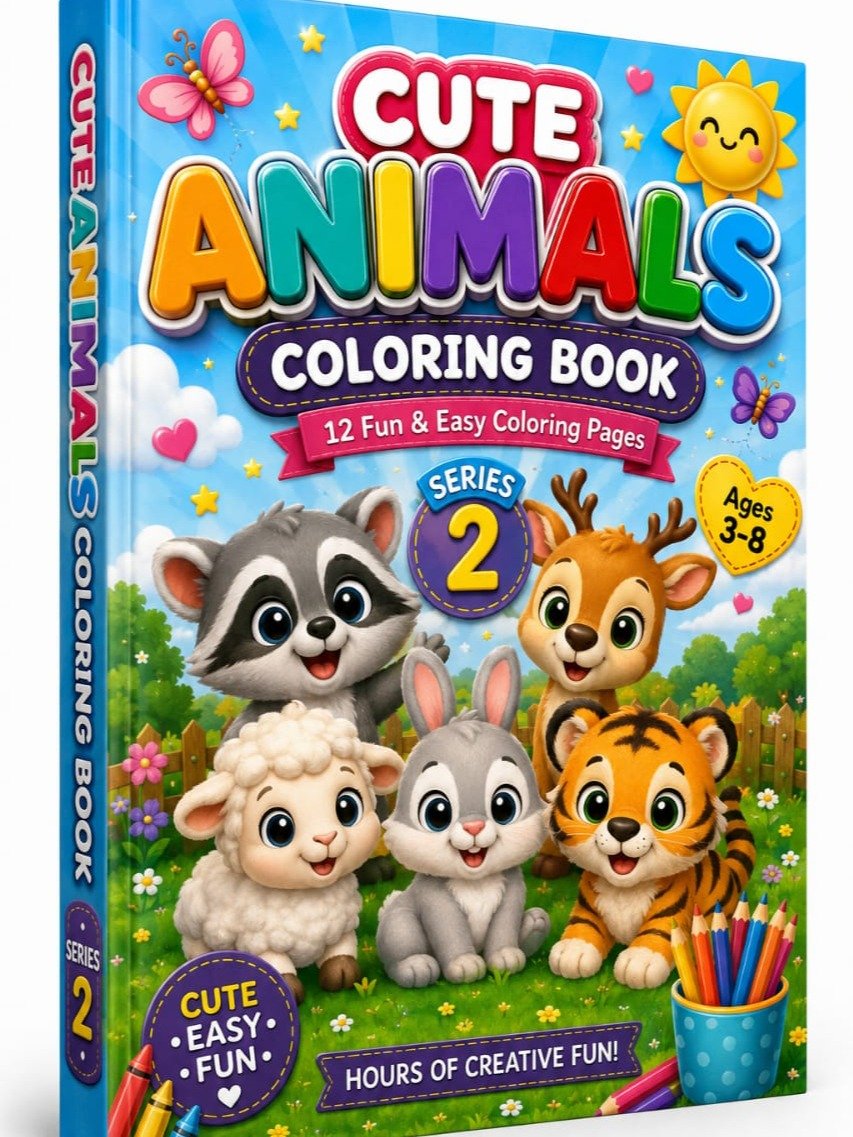 Cute Animals Coloring Book – Series 2: 12 Fun & Easy Coloring Pages for Kids Ages 3–8 product image (1)