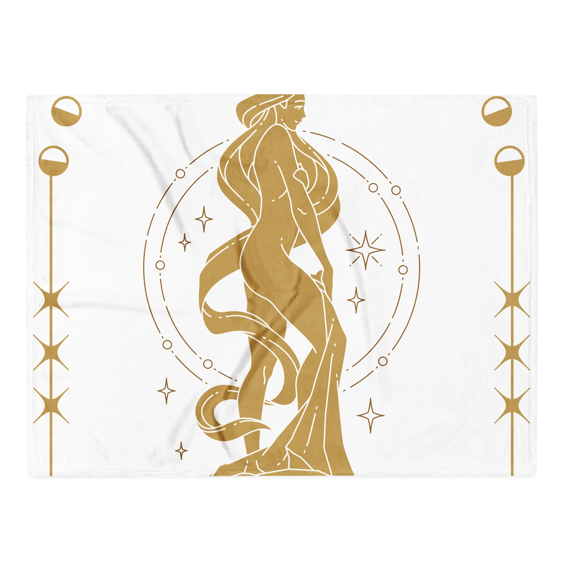 Virgo Zodiac Blanket — Gold & White Maiden Pencil Art Throw for Witchy Bedroom Décor product image (2)