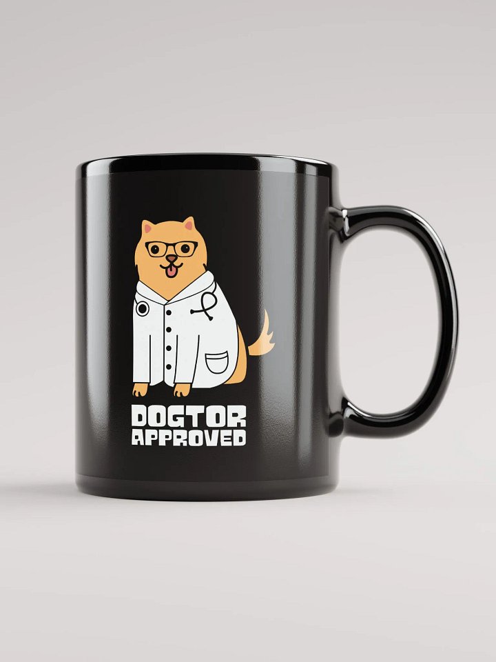 "Dogtor approved" black glossy mug product image (1)