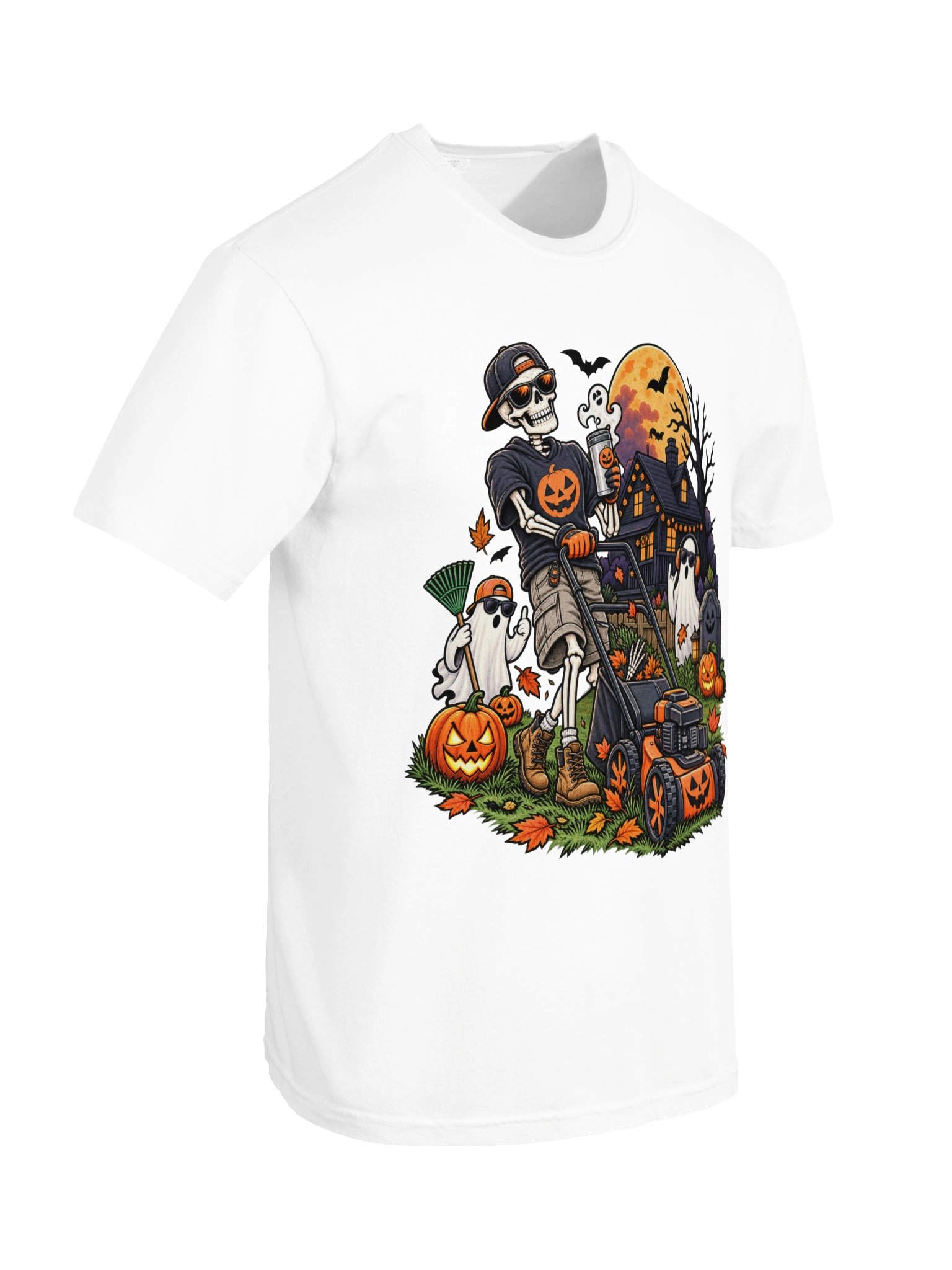 Funny Skeleton Mowing Lawn Halloween Shirt | Spooky Ghost Graphic Tee | Jack O Lantern Yard Work Shirt | Halloween Gift product image (5)
