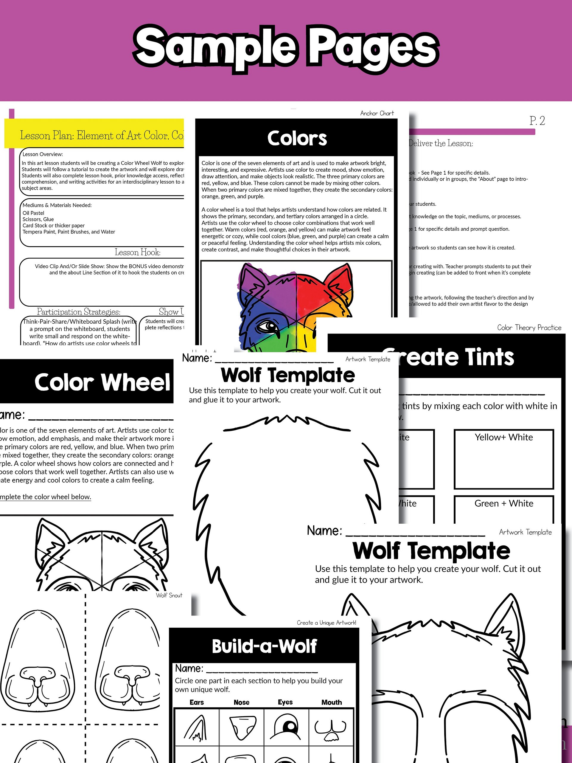 Color Wheel Art Lesson Element of Art Color 4th Grade Color Wheel Wolf Project product image (8)