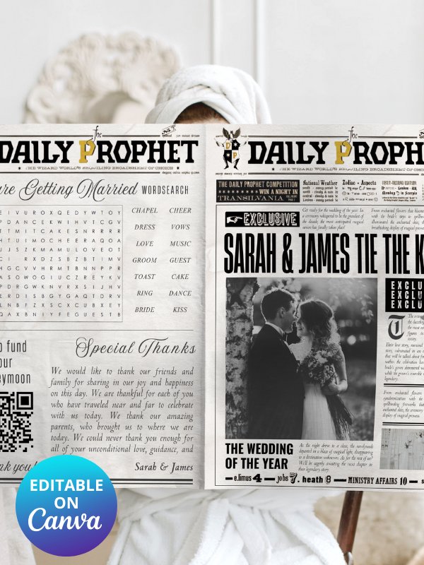 Magical Wedding Newspaper 100% Customizable Template Bundle product image (1)