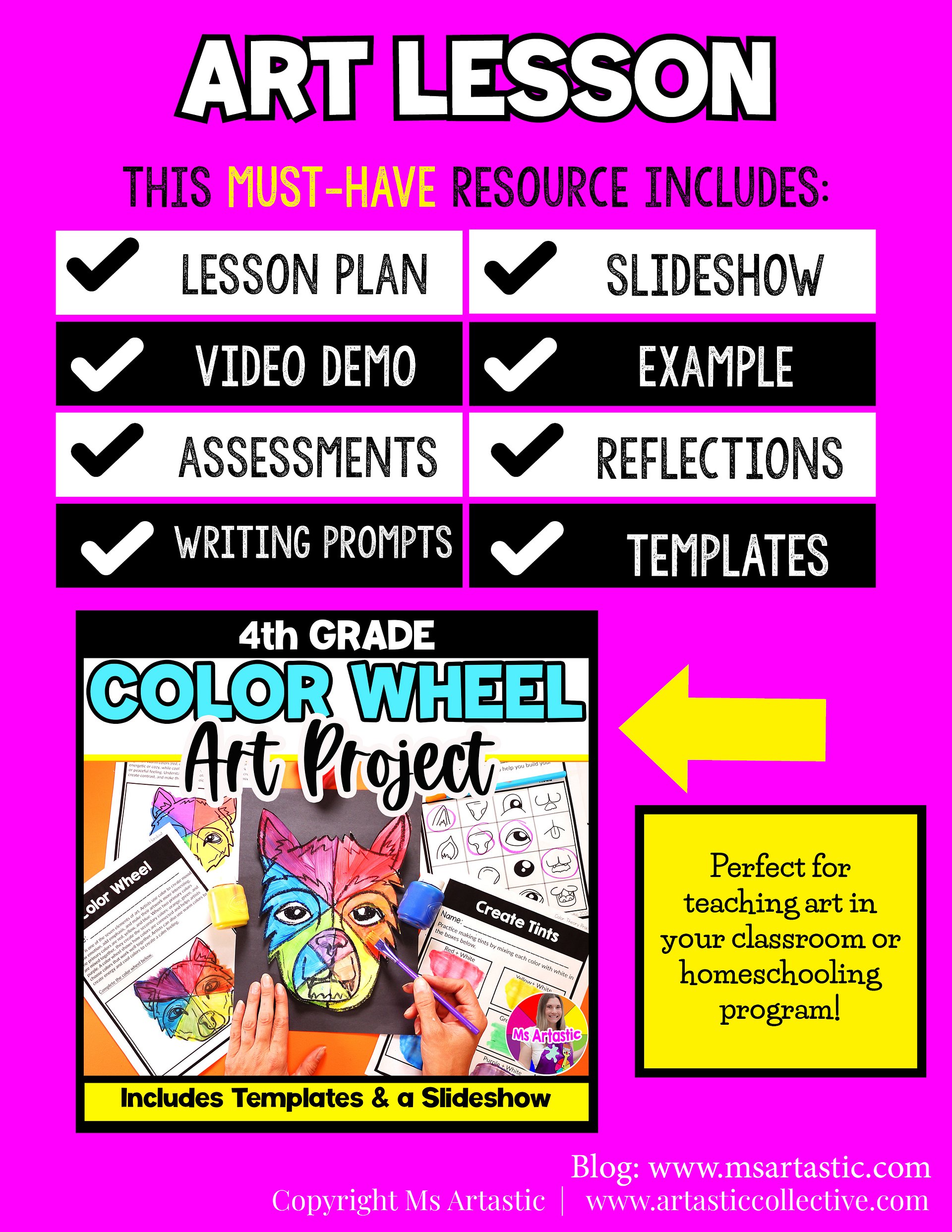 Color Wheel Art Lesson Element of Art Color 4th Grade Color Wheel Wolf Project product image (5)