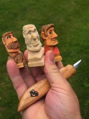 New Woodcarving Tutorial uploaded to YouTube. Carving a caricature bust on a 1x1 2.5 inches tall. Just good fun!  This will be the first video in a mini playlist with more on different features hair/beards/noses/ etc.. #woodcarving #whittling #Caricature #caricaturecarving #carving 