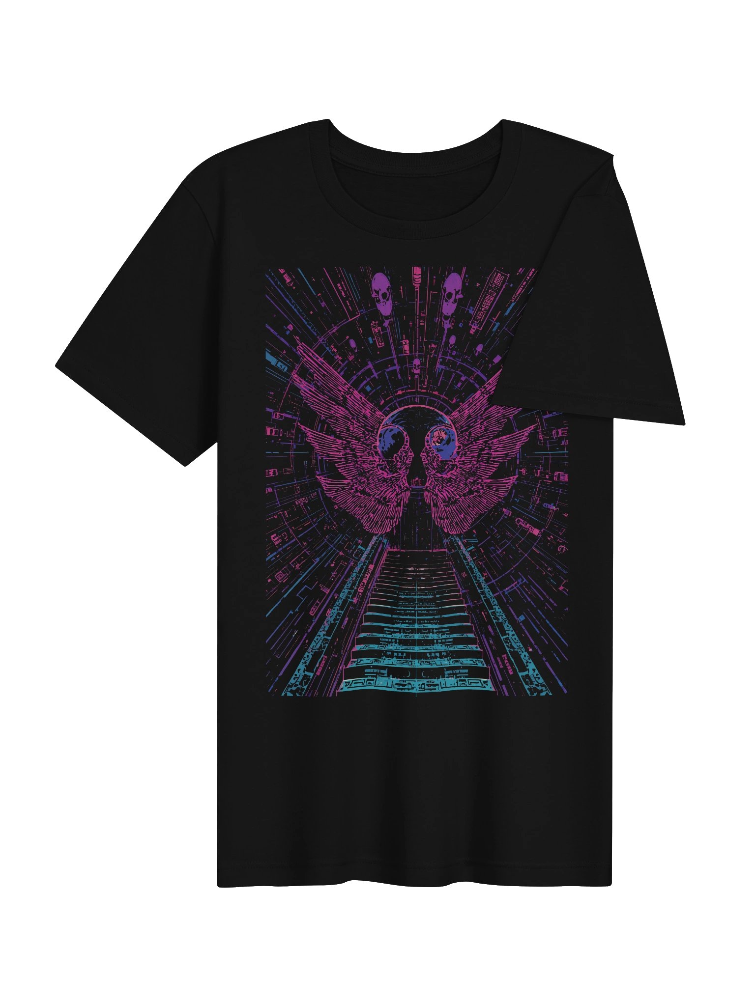 Neon Winged Skull Stairway Lightweight T-Shirt product image (7)