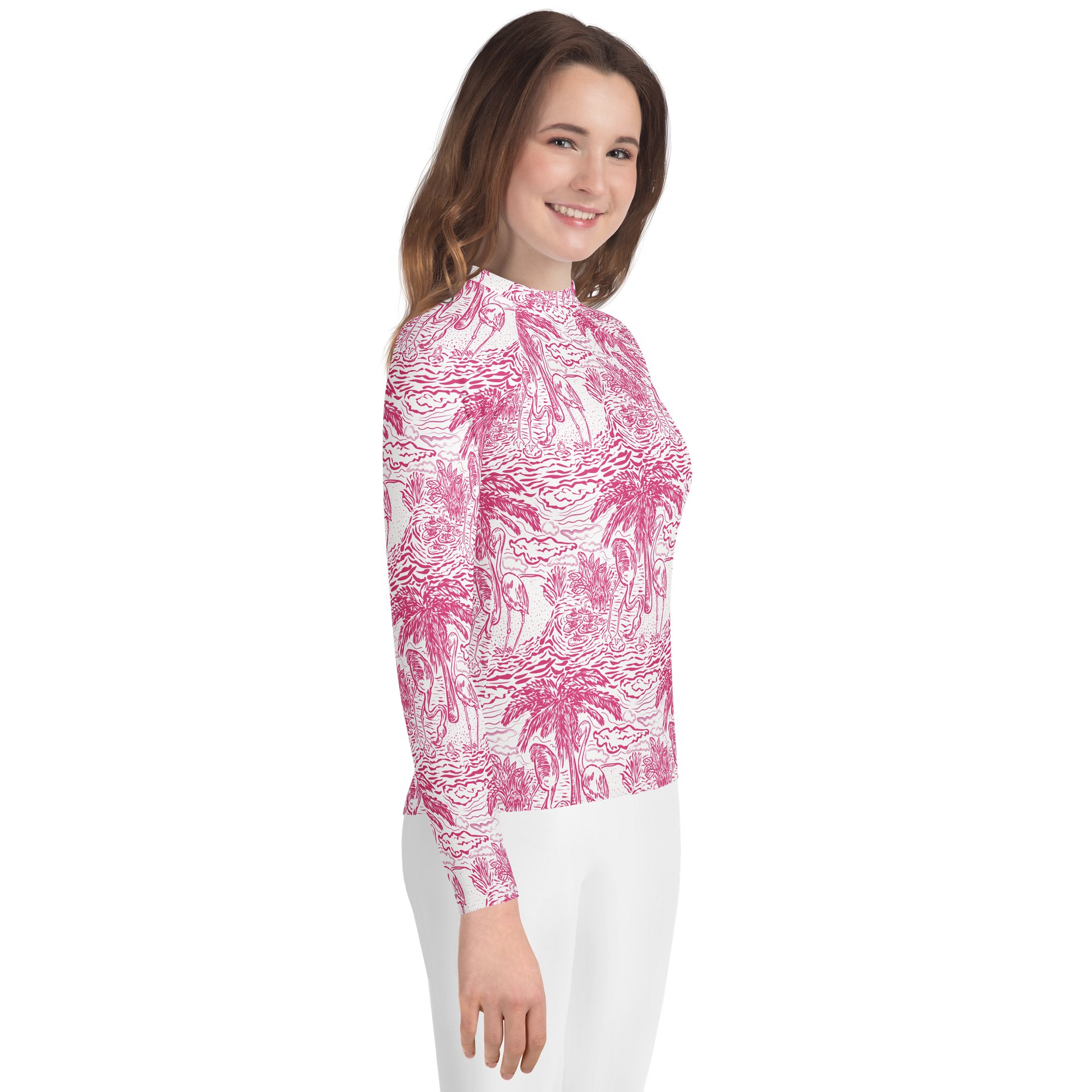 Pink Tropical Flamingo Youth Rash Guard product image (4)