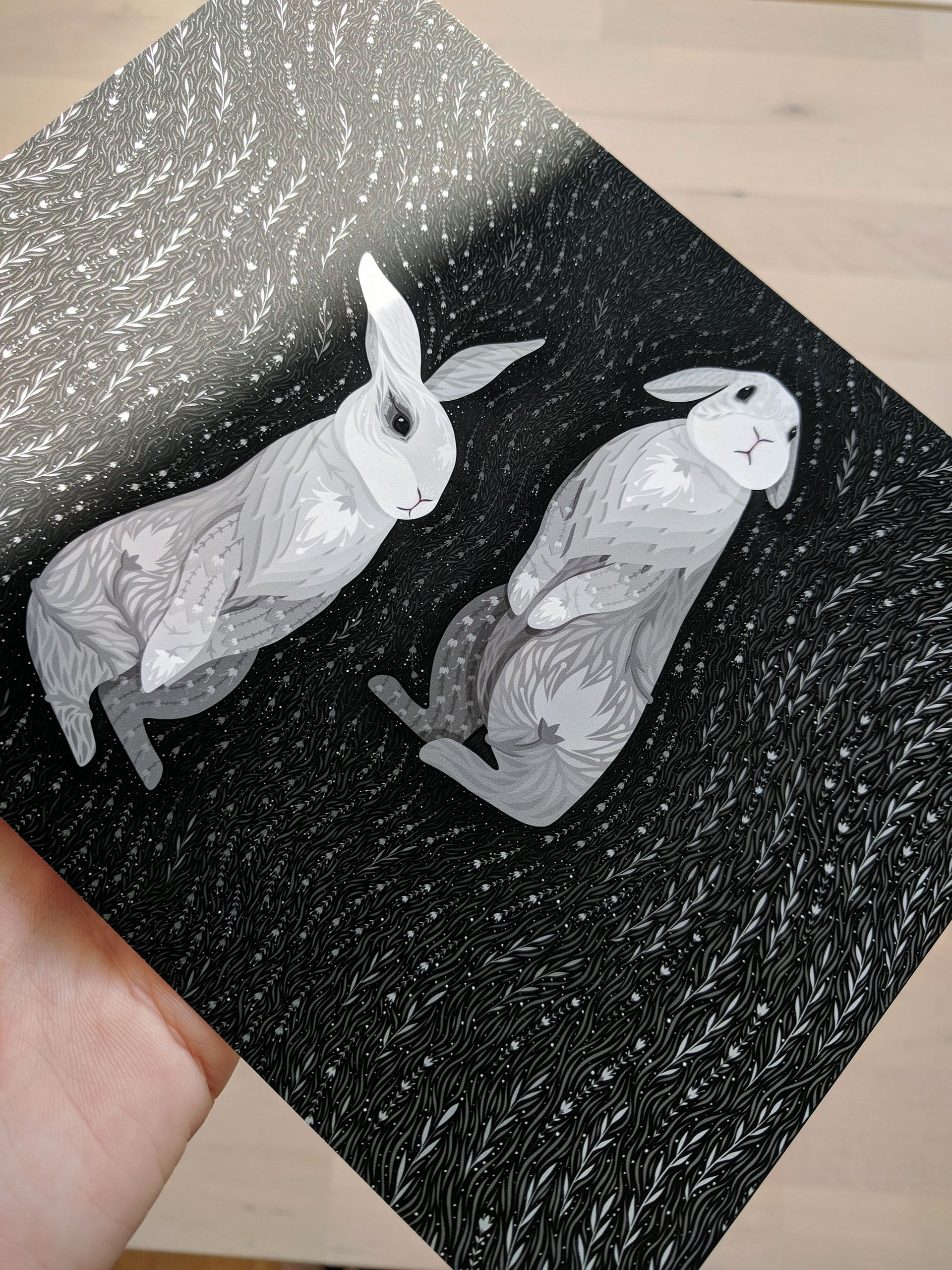 Two Whimsical White Rabbits Art Print product image (7)