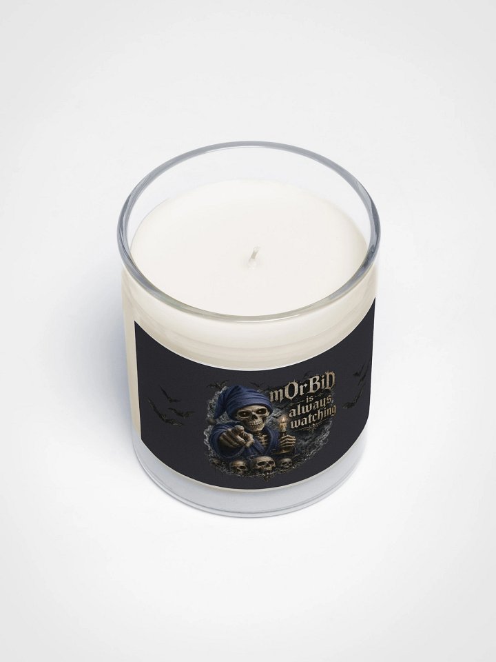 ''Morbid is Always Watching'' Soy Wax Candle In A Clear Glass Jar product image (2)