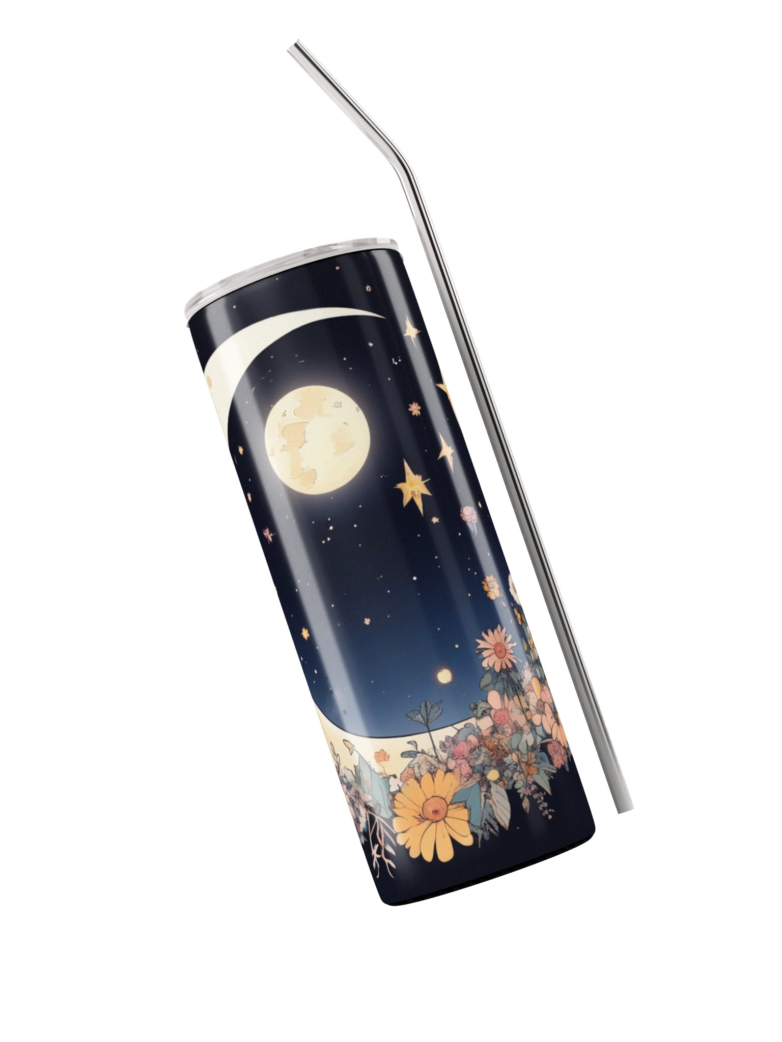 Floral Crescent Moon Tumbler | Celestial Wildflower Travel Cup product image (3)