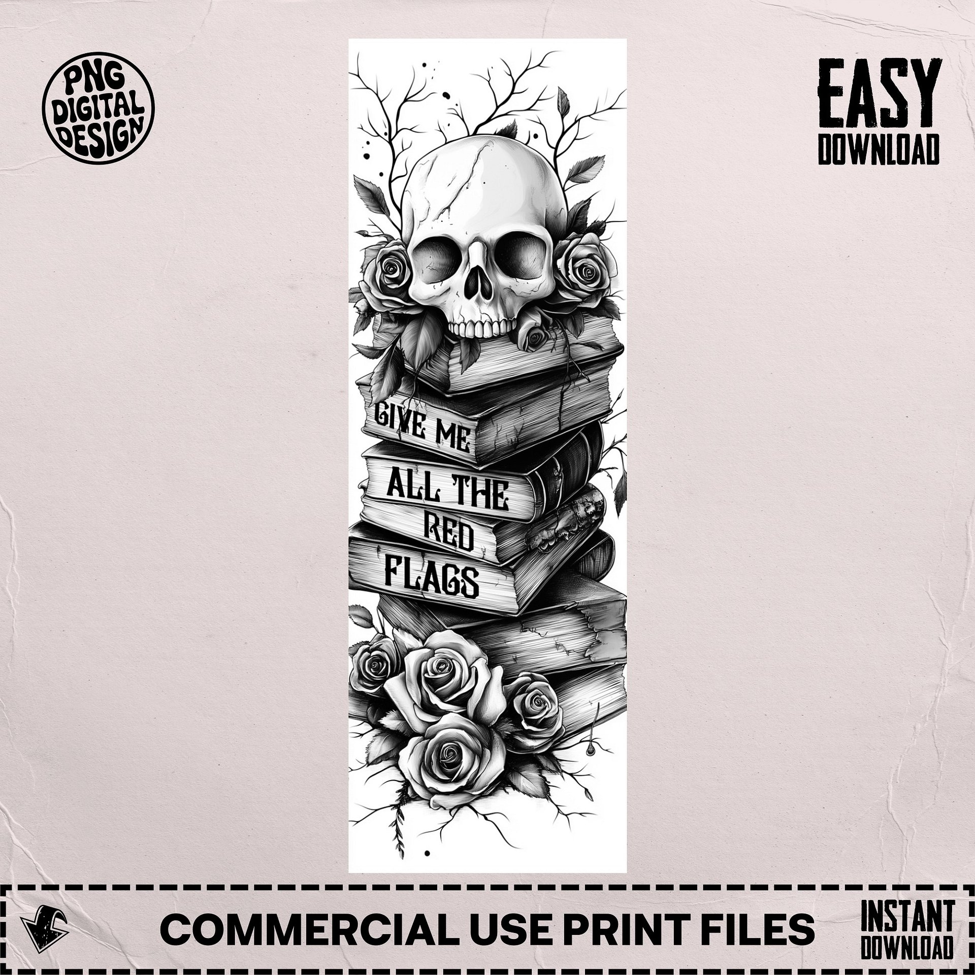 Skull Roses Vintage Bookish Bookmark PNG, Printable Bookmark, Spicy Dark Romance Smut Book Reader Phrases, Instant Digital Download product image (6)