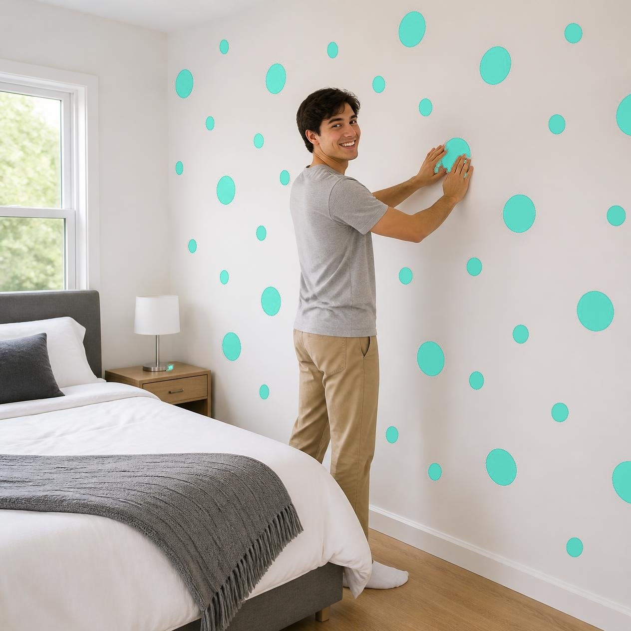 Mint Green Polka Dot Wall Decals, 2" and 4" Vinyl Circle Stickers, Removable Dot Decals for Nursery, Kids Room, Playroom product image (4)