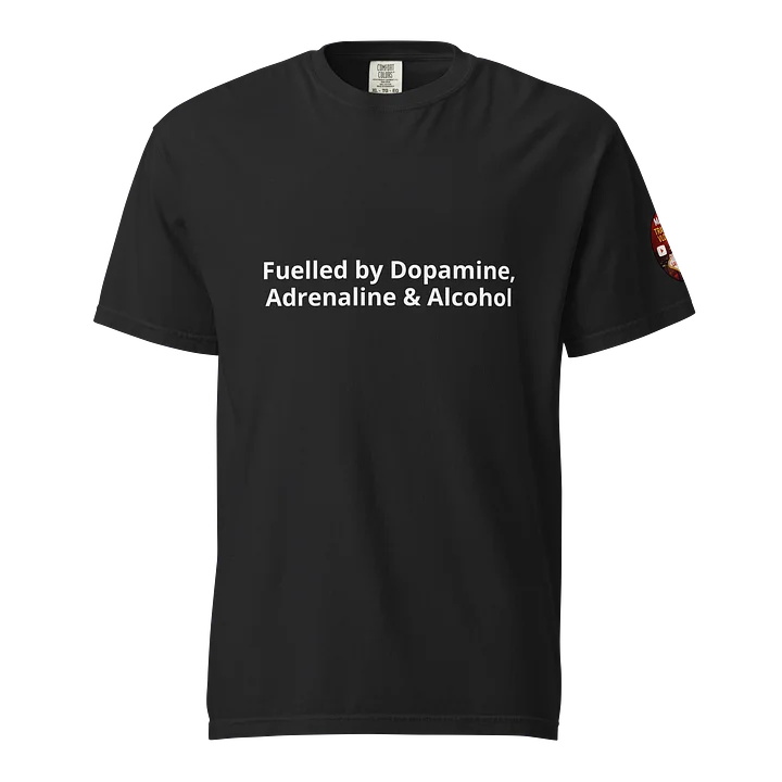 The Maccers Travel Vlogs Black T-Shirt - Fuelled by Dopamine, Adrenaline & Alcohol product image (1)