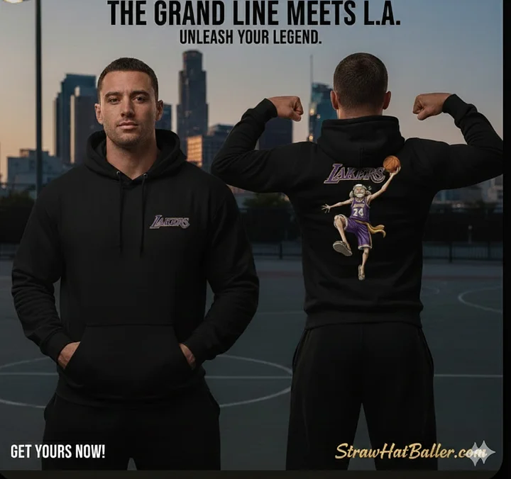 One Piece x Lakers Luffy Dunk Hoodie – Black NBA Anime Collaboration Sweatshirt (Los Angeles Edition) product image (1)