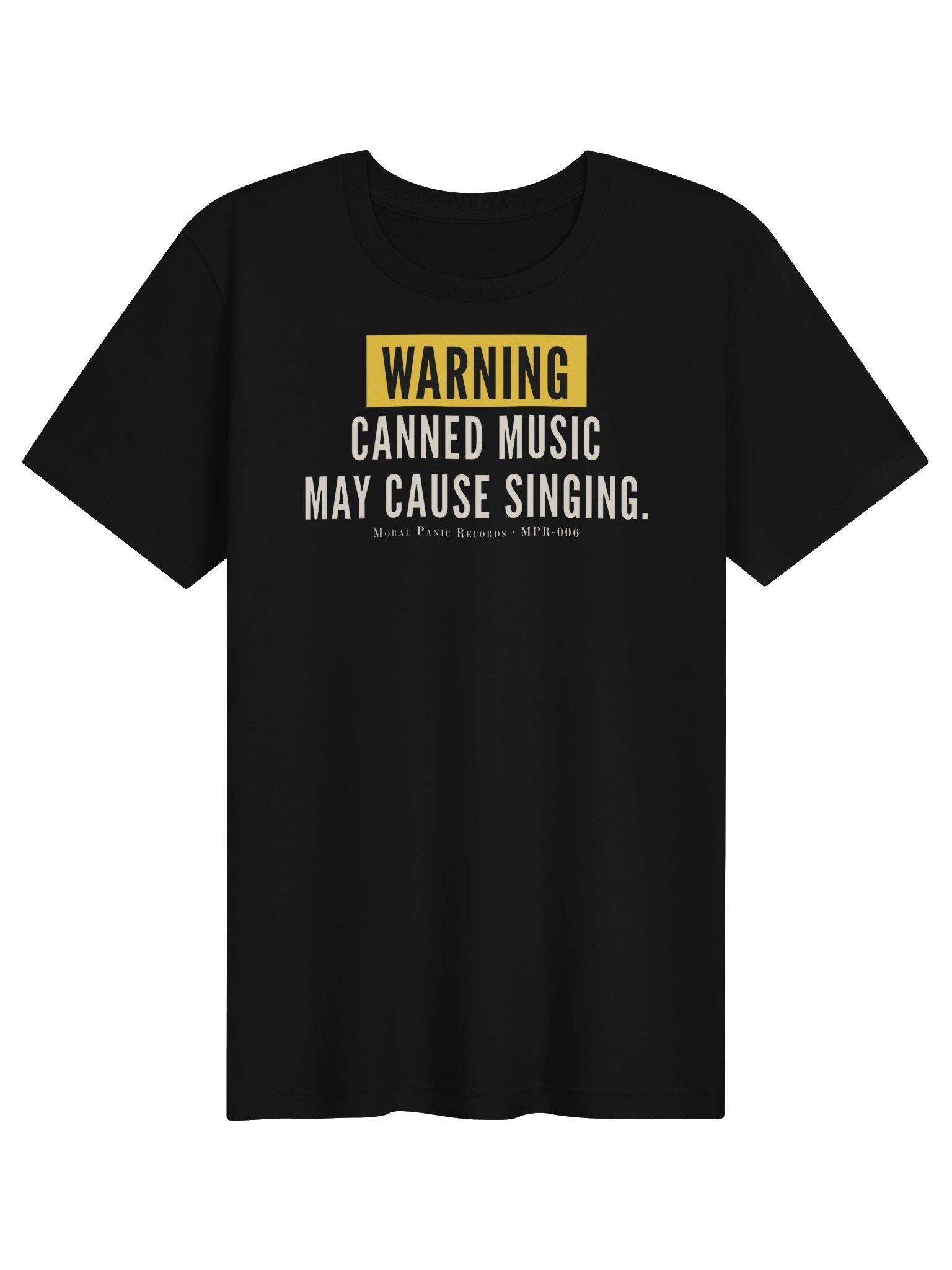 Canned Music Warning Tee (dark colours) product image (1)