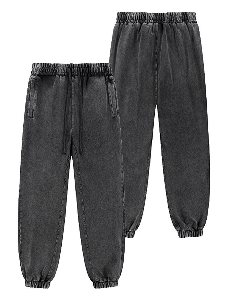 Acid Wash Cotton Joggers – Vintage Wash Cuffed Sweatpants with Drawstring Waist product image (10)