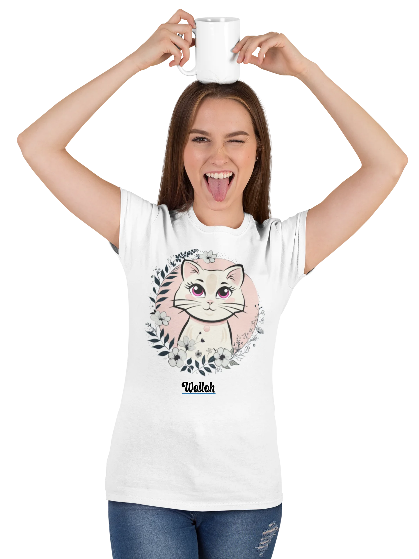 Elegant Floral Cat Graphic Women's Relaxed Fit T-Shirt product image (2)