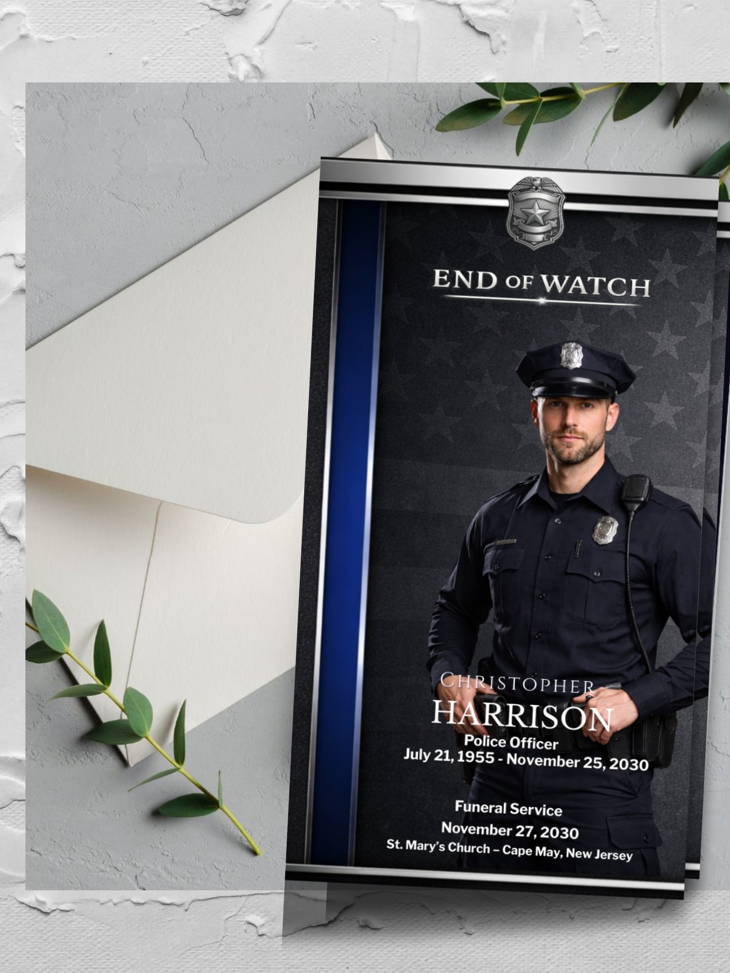 Police Veteran Funeral Program Canva Template with Mobile Version & QR Code (11" & 14" Sizes) product image (8)