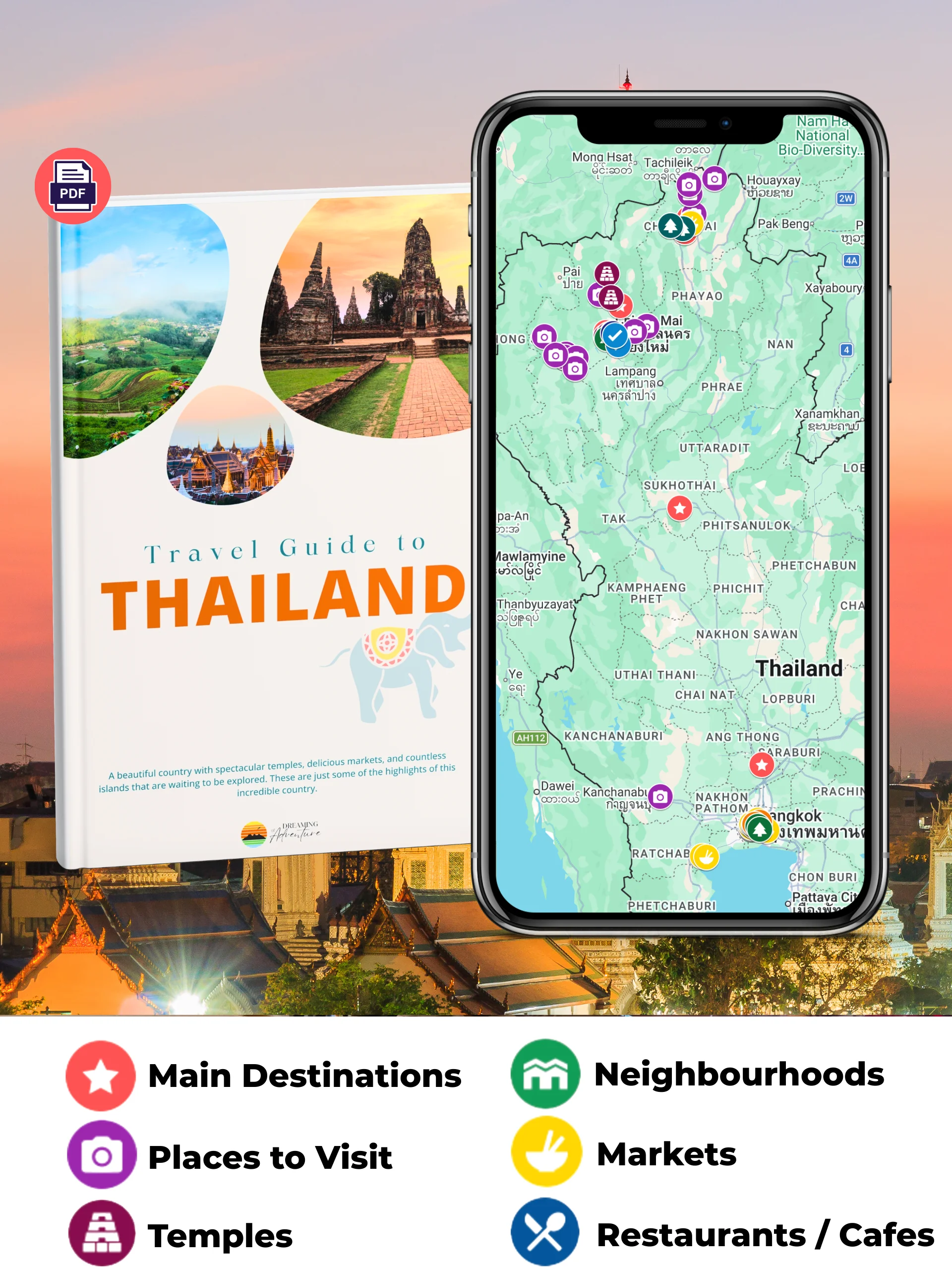 THAILAND Map & Guide for Easy Trip Planning (100+ Map Pins) product image (1)
