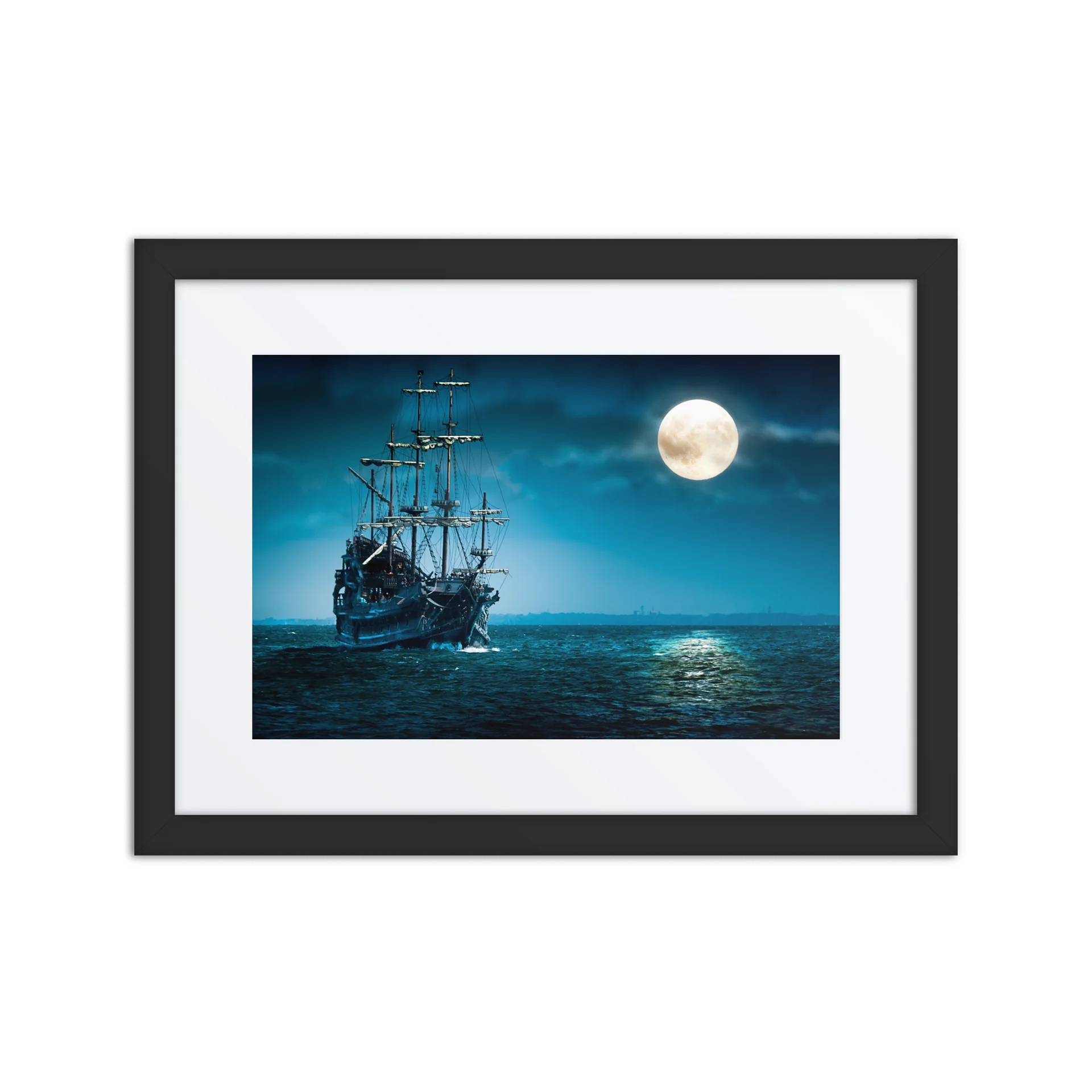 Full Moon Pirate Ship Framed Print | Flying Dutchman Wall Art product image (1)