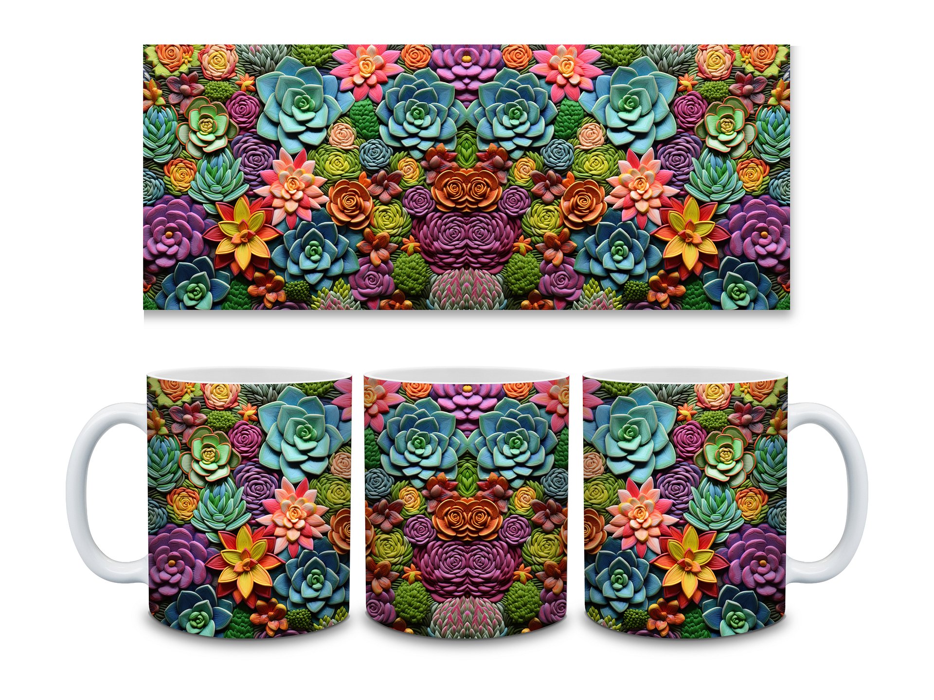 Succulent Garden 11oz Coffee Mug – Vibrant Succulent Plant Design Ceramic Cup – Perfect for Plant Lovers and Unique Gifts product image (3)