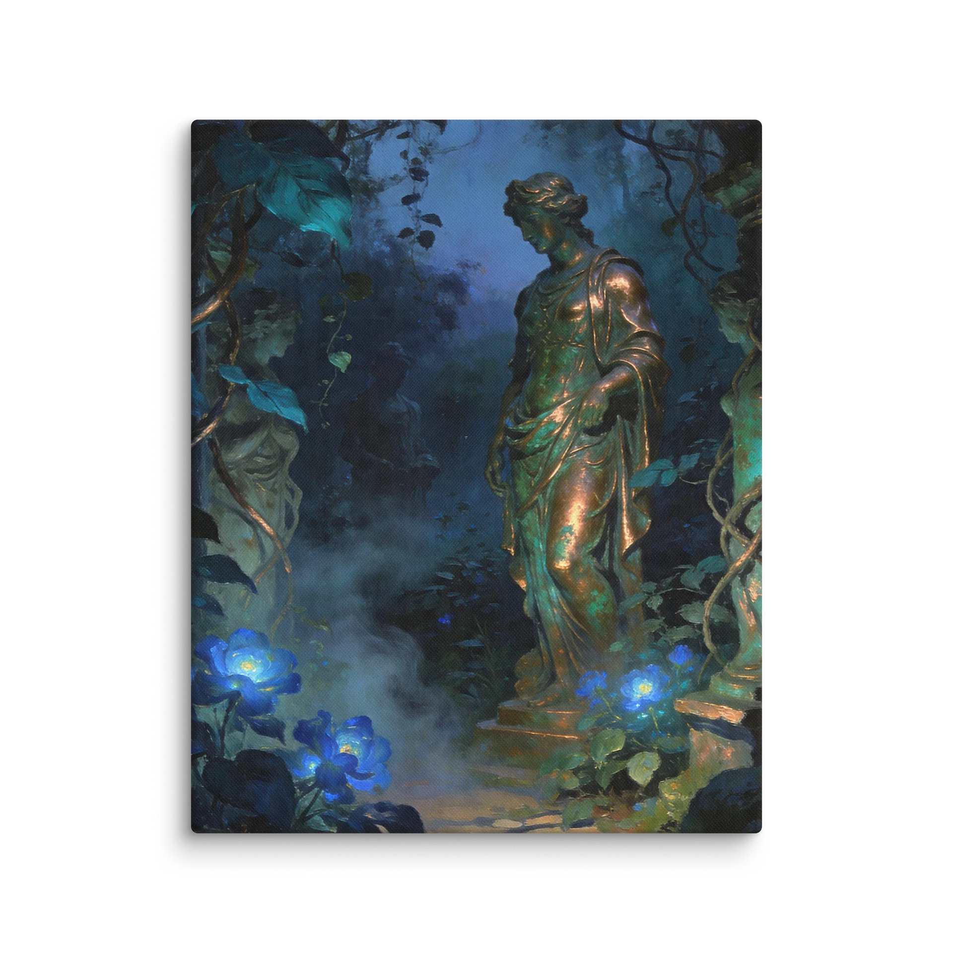 Midnight Garden Goddess | Limited Edition Dark Botanical Fantasy Canvas Print | Copper Verdigris Statue Art | Enchanted Garden Wall Decor | Dark Academia Art product image (1)