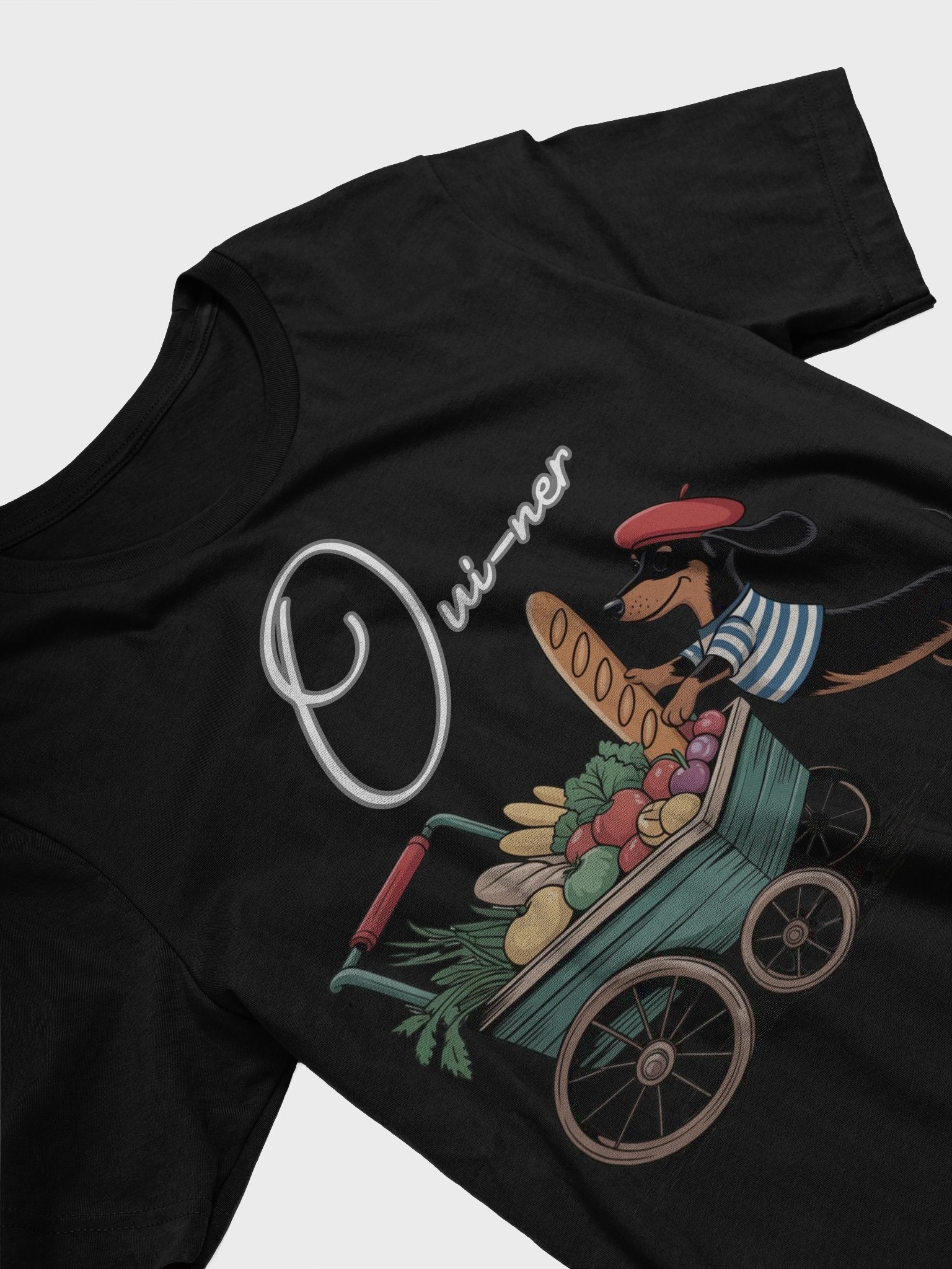 Oui-ner at the Market – Cute French Dachshund T-Shirt for Dog Lovers & Foodies product image (3)