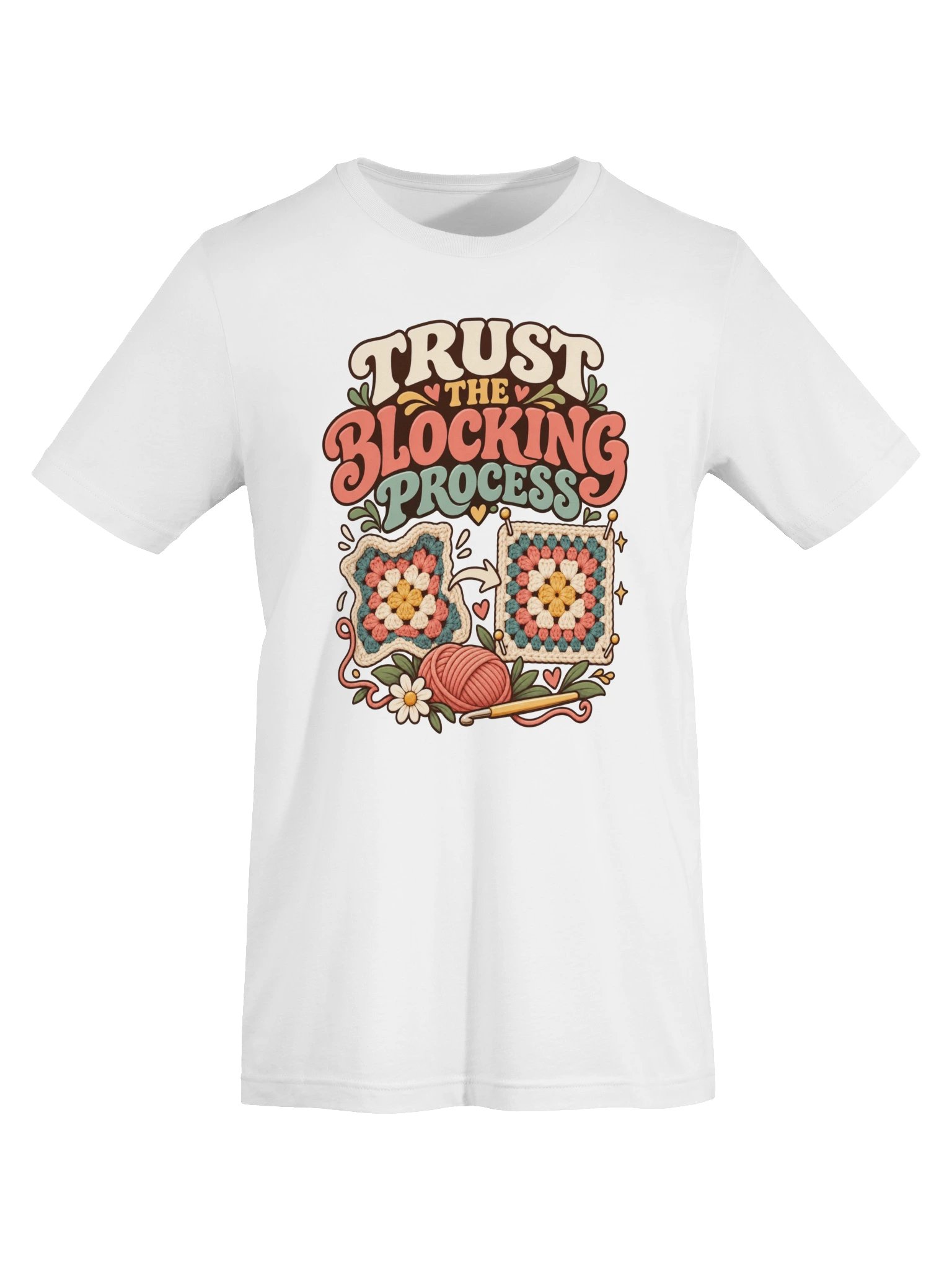 Trust the Blocking Process Crochet T-Shirt | Granny Square Lover Gift product image (5)