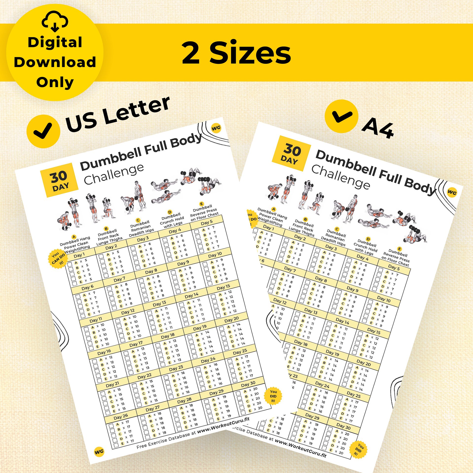 30 Day Dumbbell Full Body Challenge - Printable Workout Tracker product image (6)
