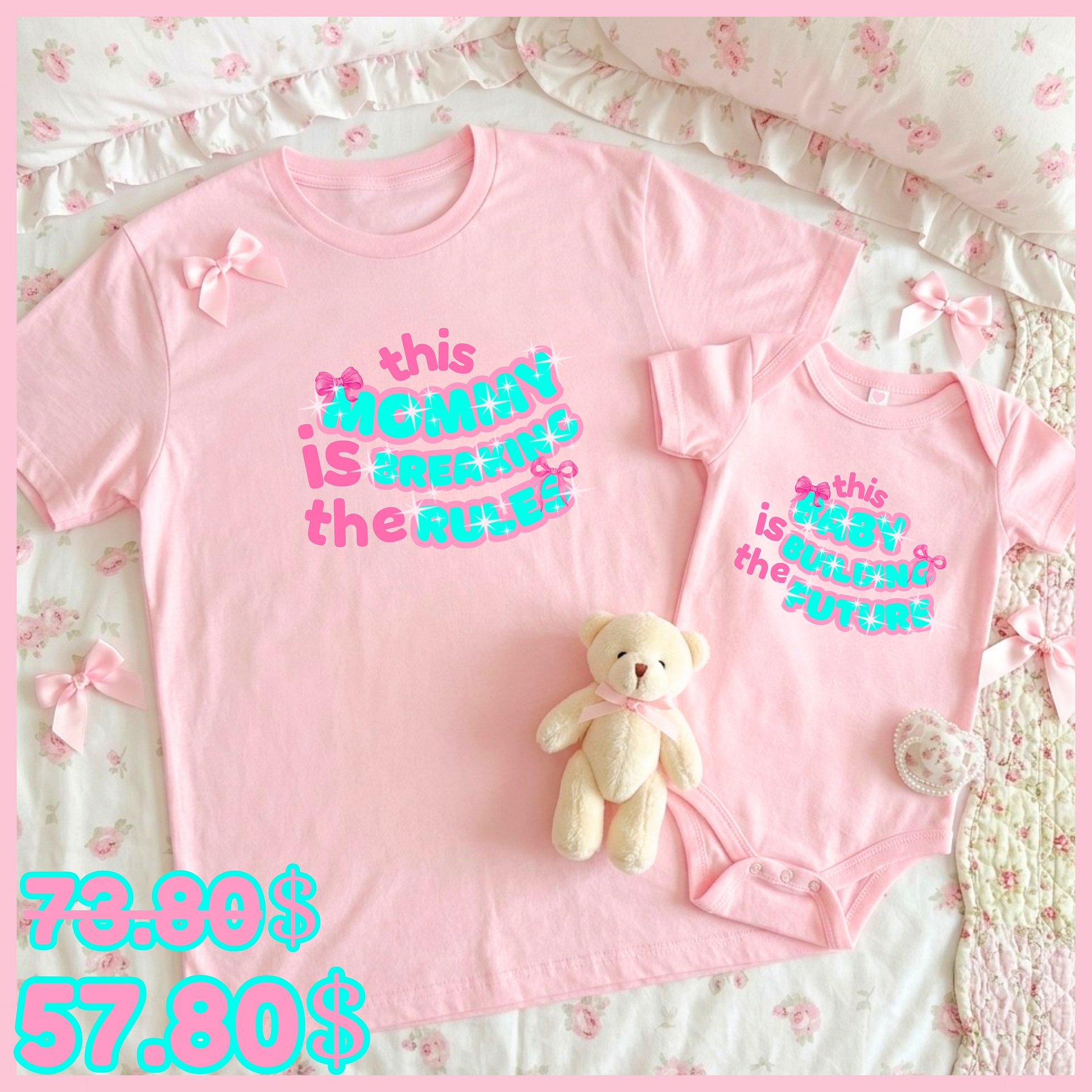 Duo Set🩷Breaking Rules to Build Future🩷Mommy tee+Baby onesie💞 product image (1)