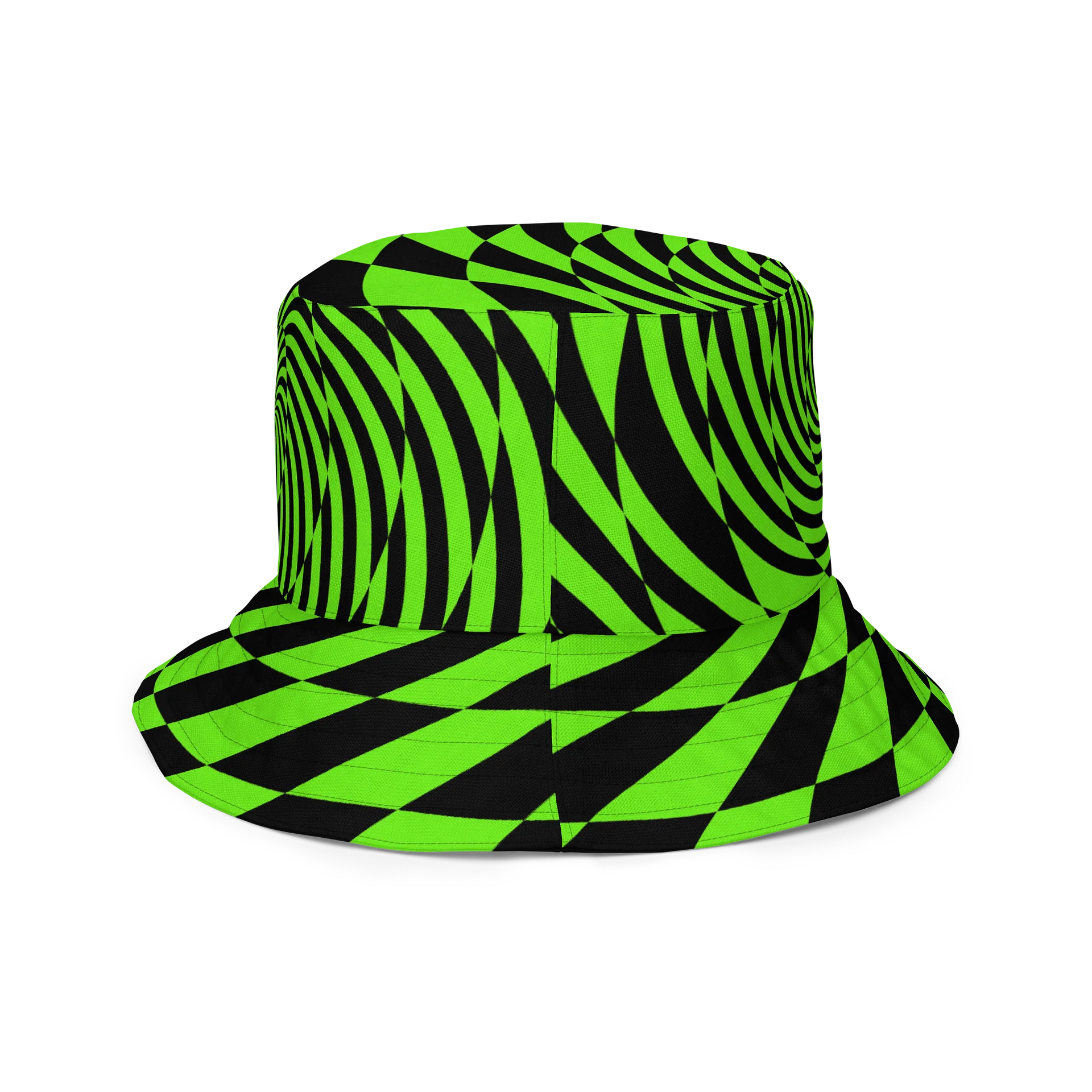 Psychedelic Spirals Rave Reversible Bucket Hat, Trippy EDM Festival Accessory, Black Neon Green Pink Checkers Techno Dance Party Fashion product image (8)