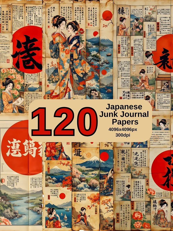 Japanese Newspaper Junk Journal Papers Japanese Collage Ephemera Vintage Japanese Print product image (1)
