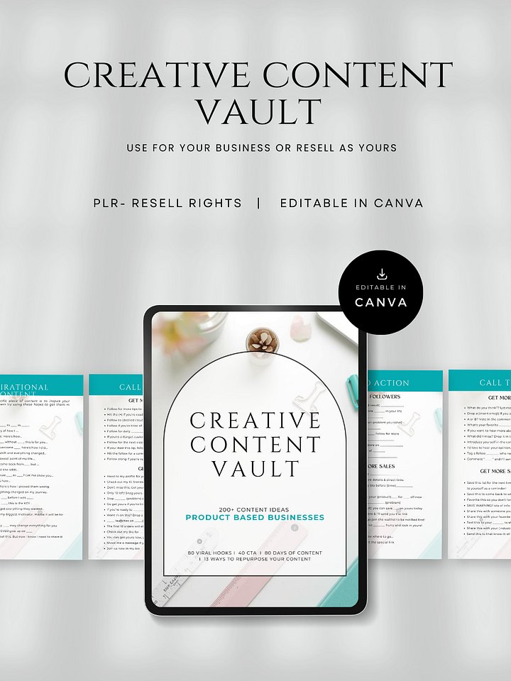 Creative Content Vault – 400+ PLR Content Ideas, Hooks, CTAs & Canva Planner Templates for Product-Based Businesses product image (1)