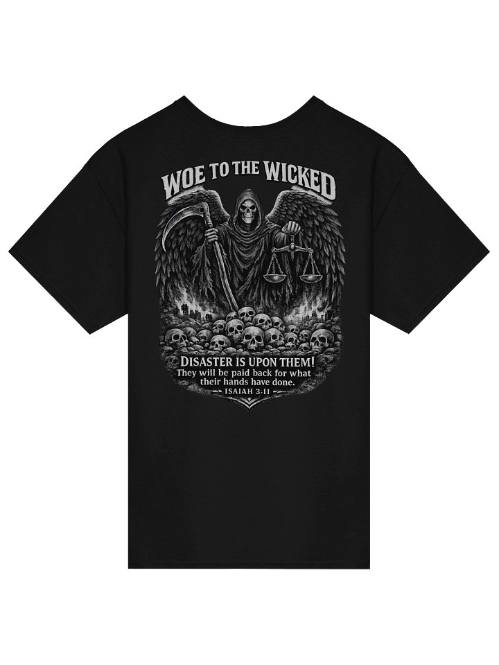 Woe To The Wicked T-Shirt, Angel of Death, Skulls of Disaster Bible Verse Tee product image (1)