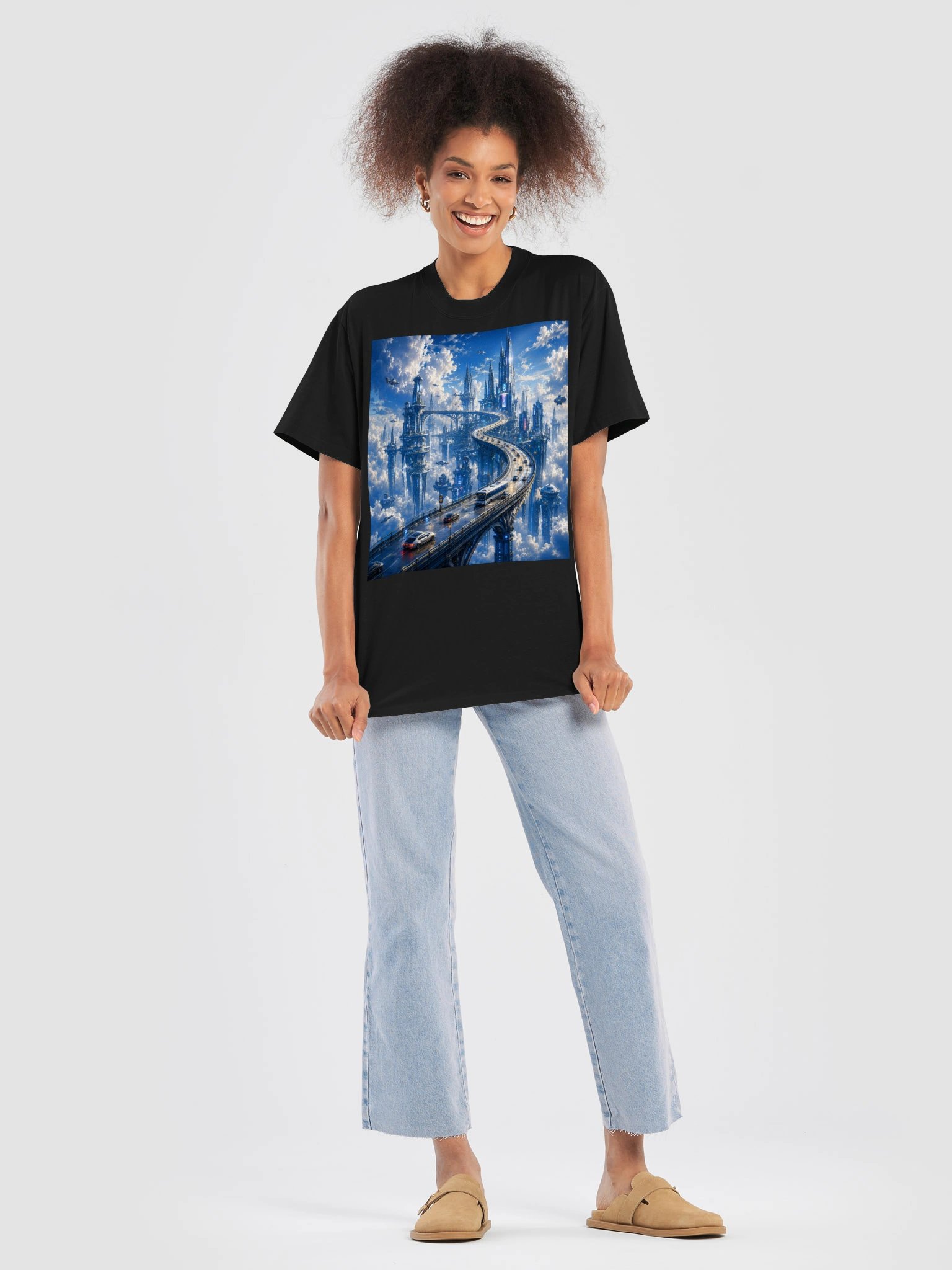 Futuristic Sky City Cyberpunk T-Shirt | Sci-Fi Urban Dreamscape product image (7)