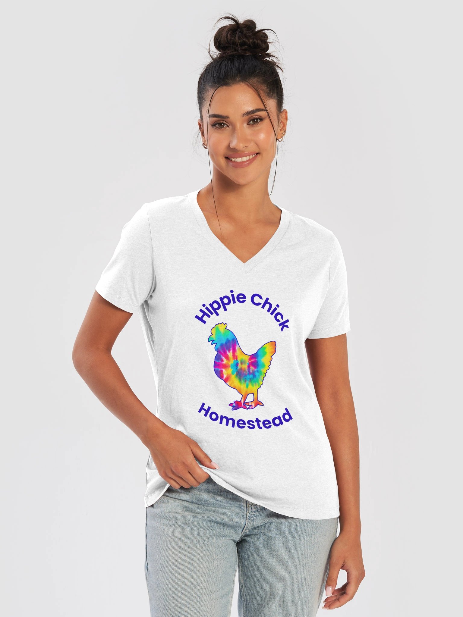 Women's V-Neck Tee with Hippie Chick Homestead logo product image (9)