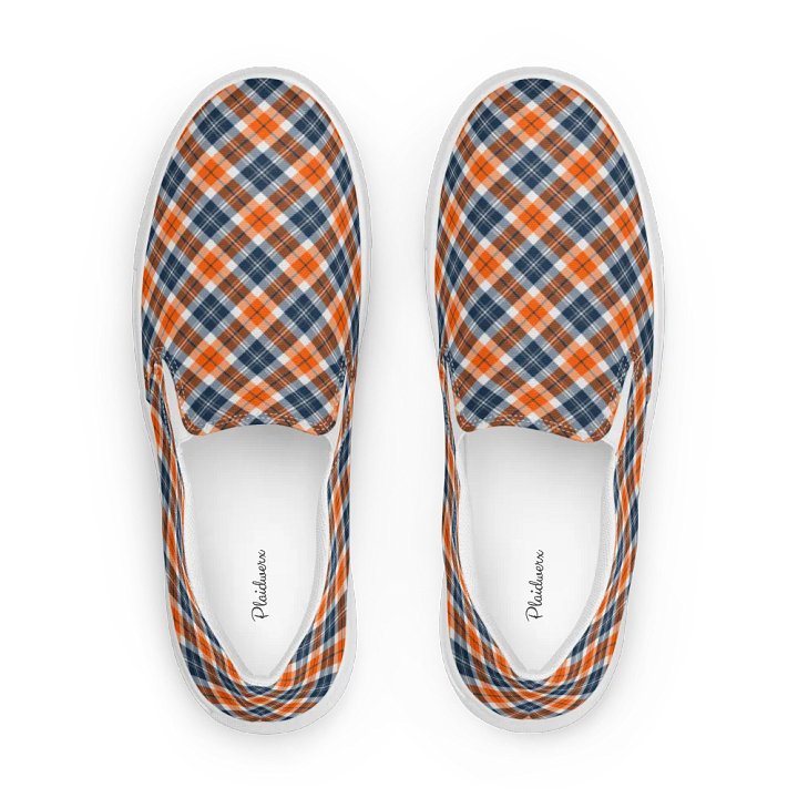 Orange and Blue Sporty Plaid Women's Slip On Shoes product image (1)
