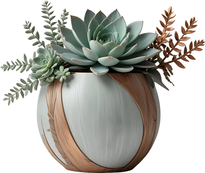 Gatsby Grace – Art Deco Succulent Vase with Wooden Accents PNG product image (1)