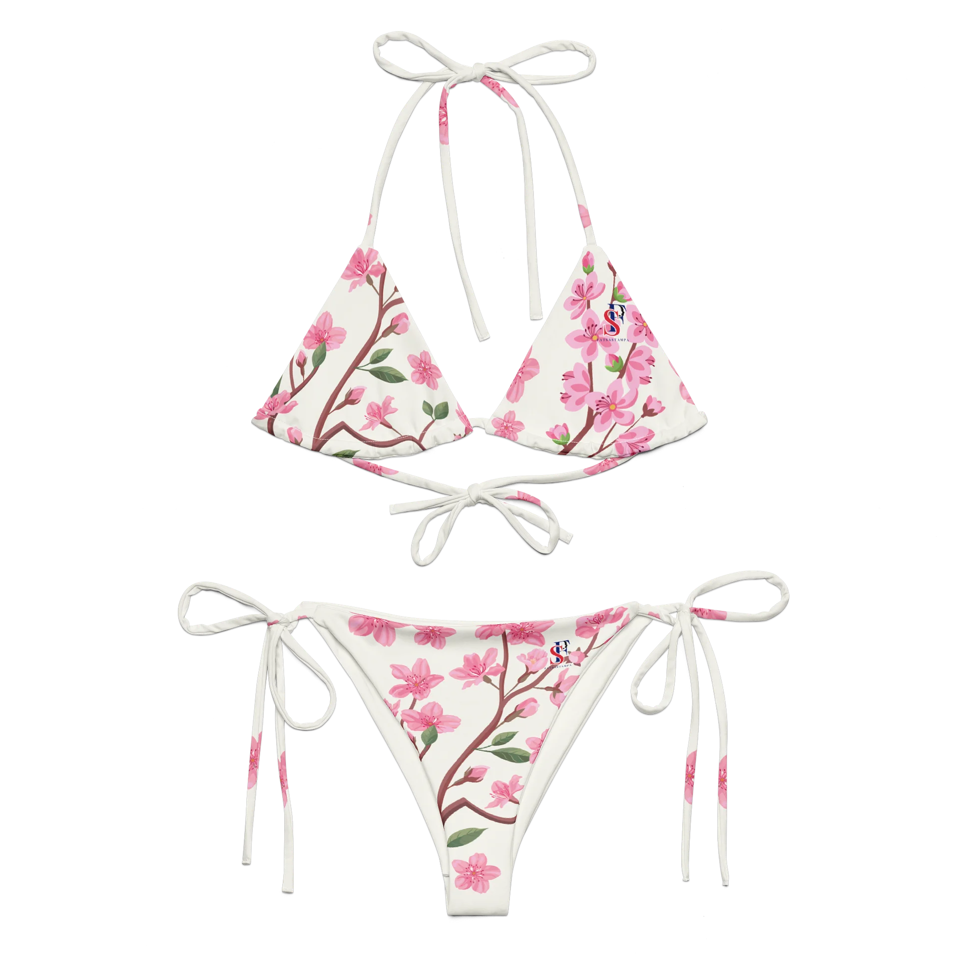 Peach Blossom Breeze white Cream String Bikini Set product image (6)